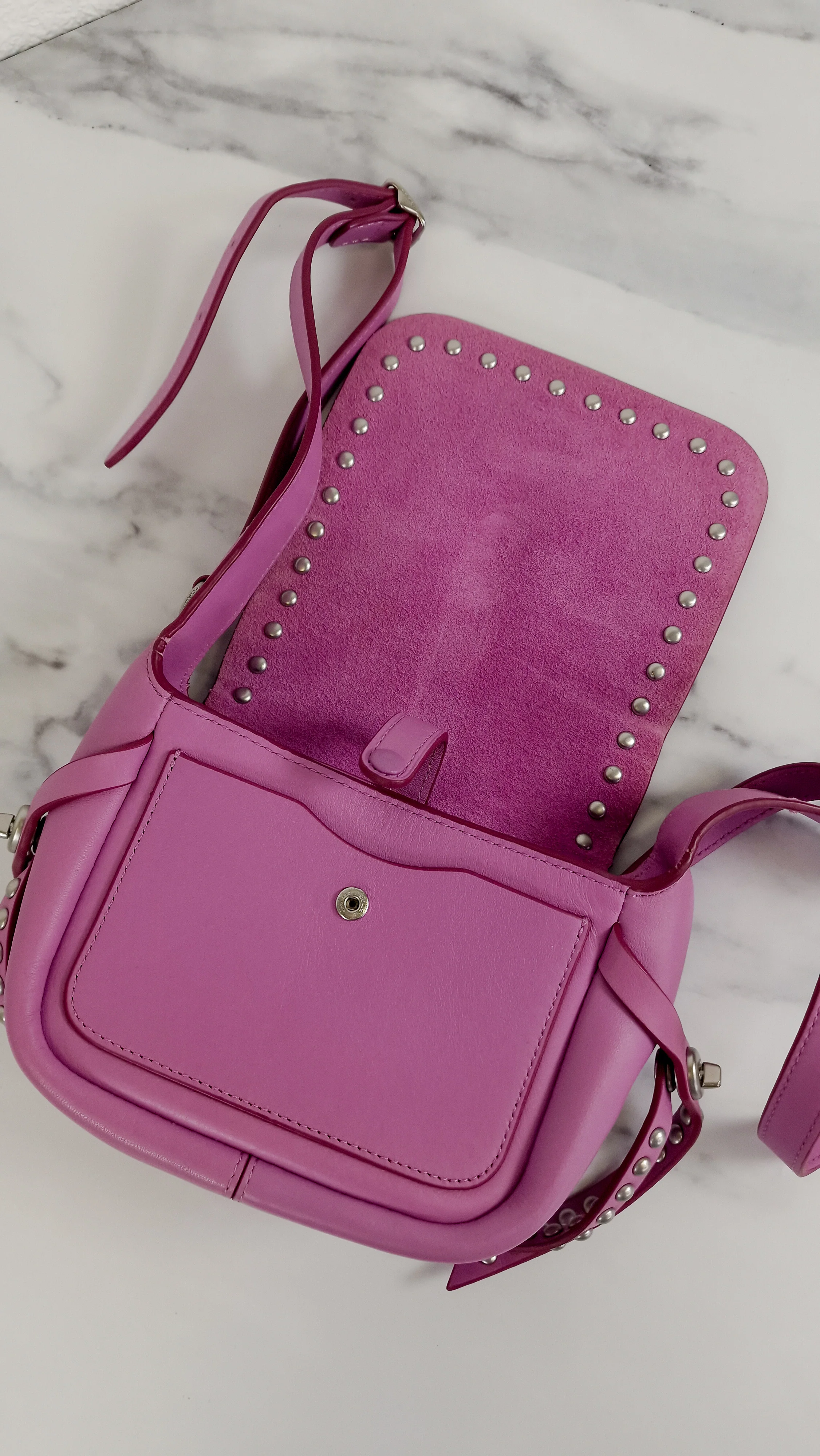 Coach Rivets Dakotah 15 Crossbody Bag in Puce Purple Pink Smooth Calf Leather - Coach 35751 - Image 10