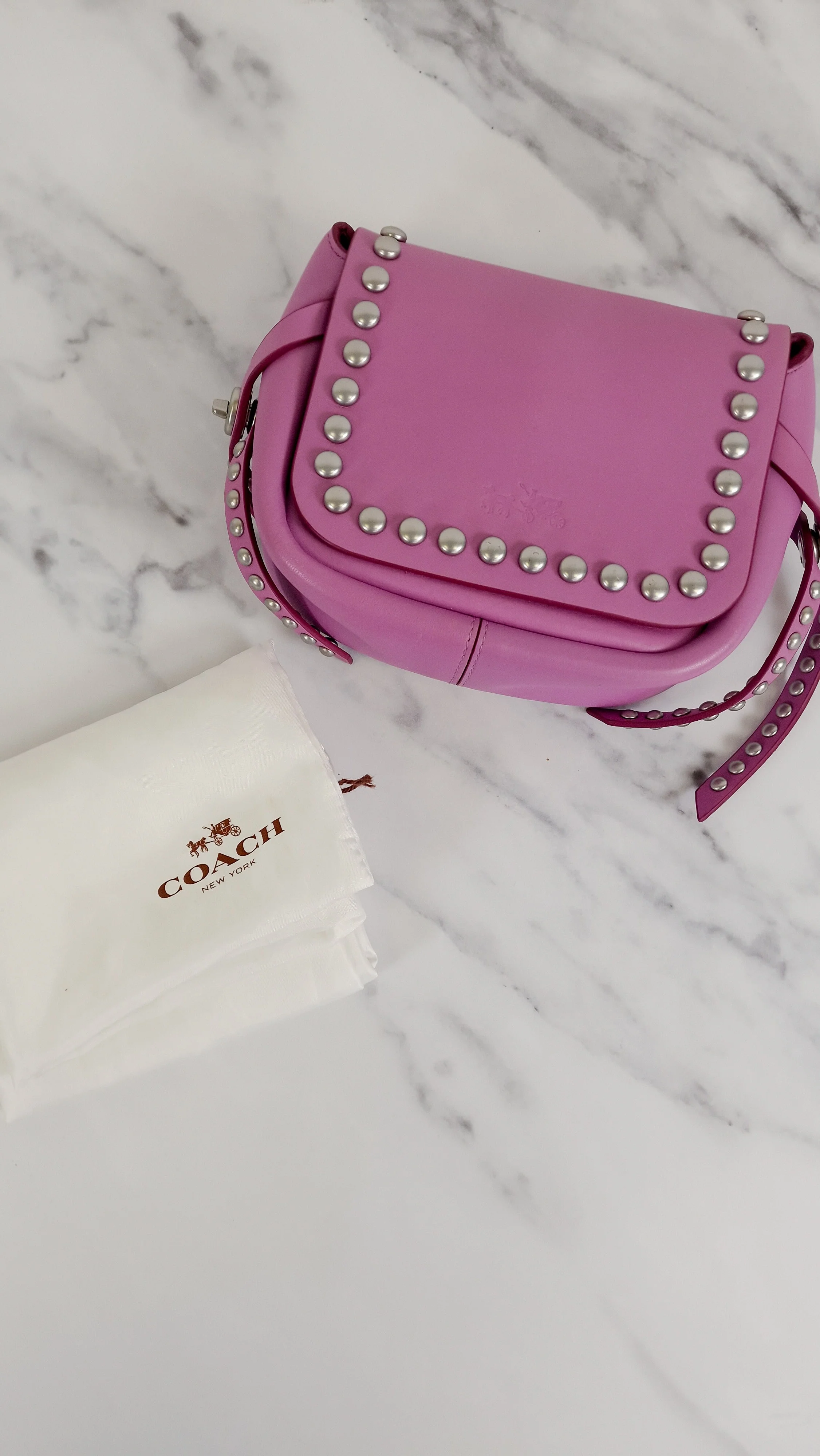 Coach Rivets Dakotah 15 Crossbody Bag in Puce Purple Pink Smooth Calf Leather - Coach 35751 - Image 16