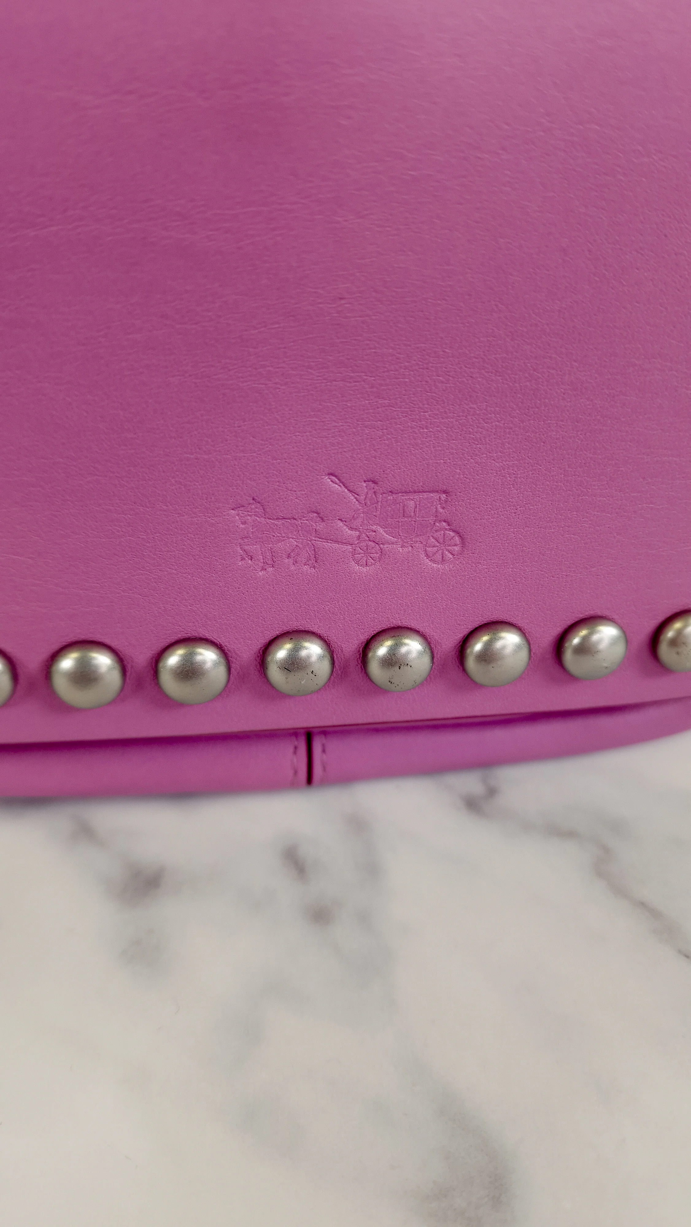 Coach Rivets Dakotah 15 Crossbody Bag in Puce Purple Pink Smooth Calf Leather - Coach 35751 - Image 4