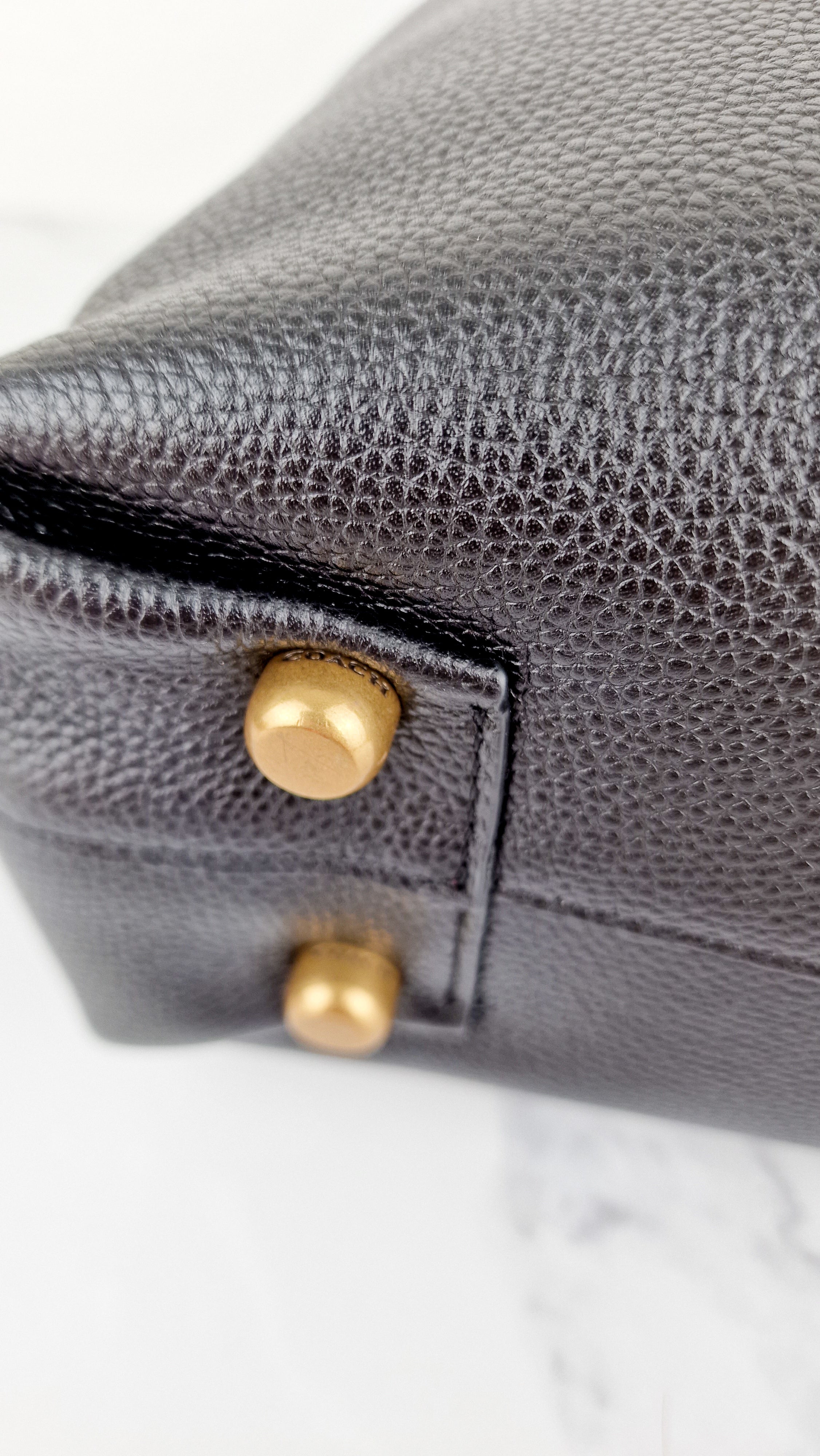 Coach Plaza Tote Bag in Black Pebble Leather with Brass Hardware & Coach C Charm - Coach 88341 - Image 12