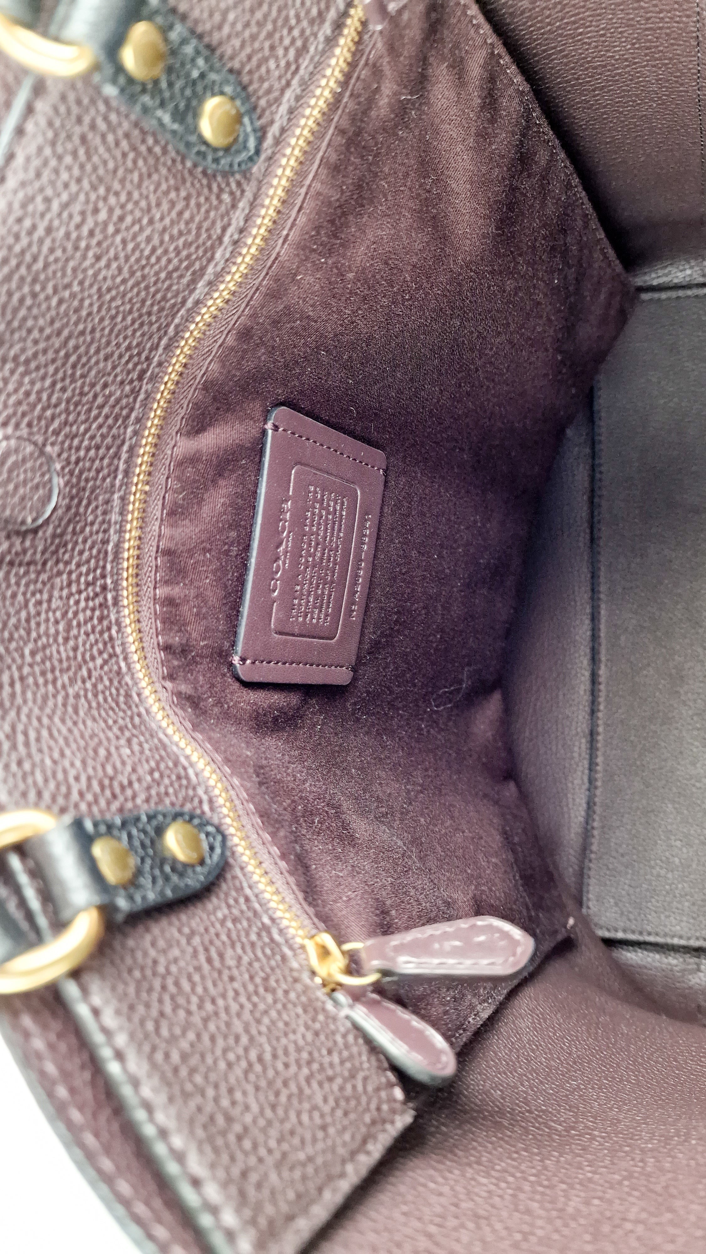Coach Plaza Tote Bag in Black Pebble Leather with Brass Hardware & Coach C Charm - Coach 88341 - Image 15