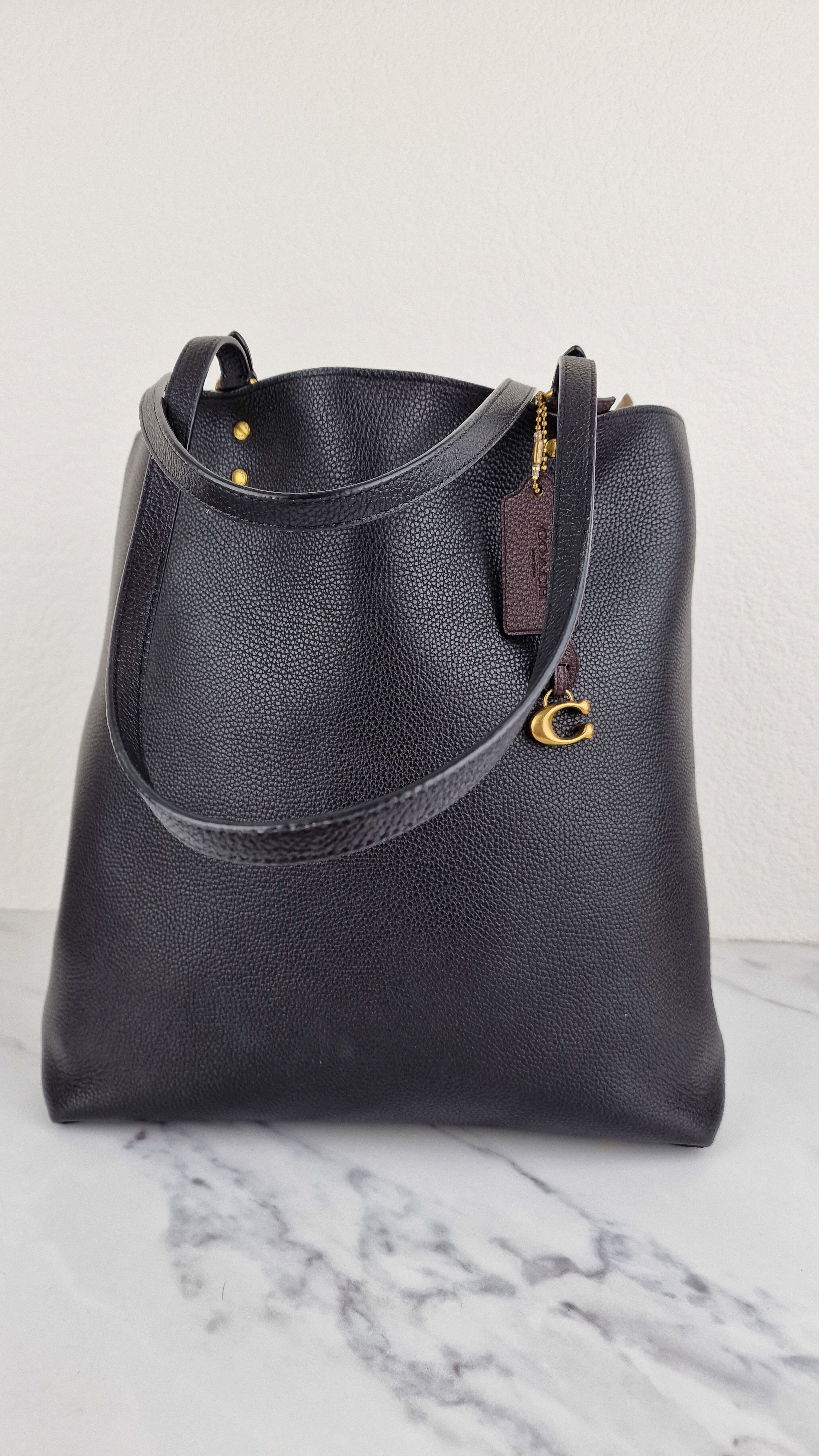 Coach Plaza Tote Bag in Black Pebble Leather with Brass Hardware & Coach C Charm - Coach 88341 - Image 2