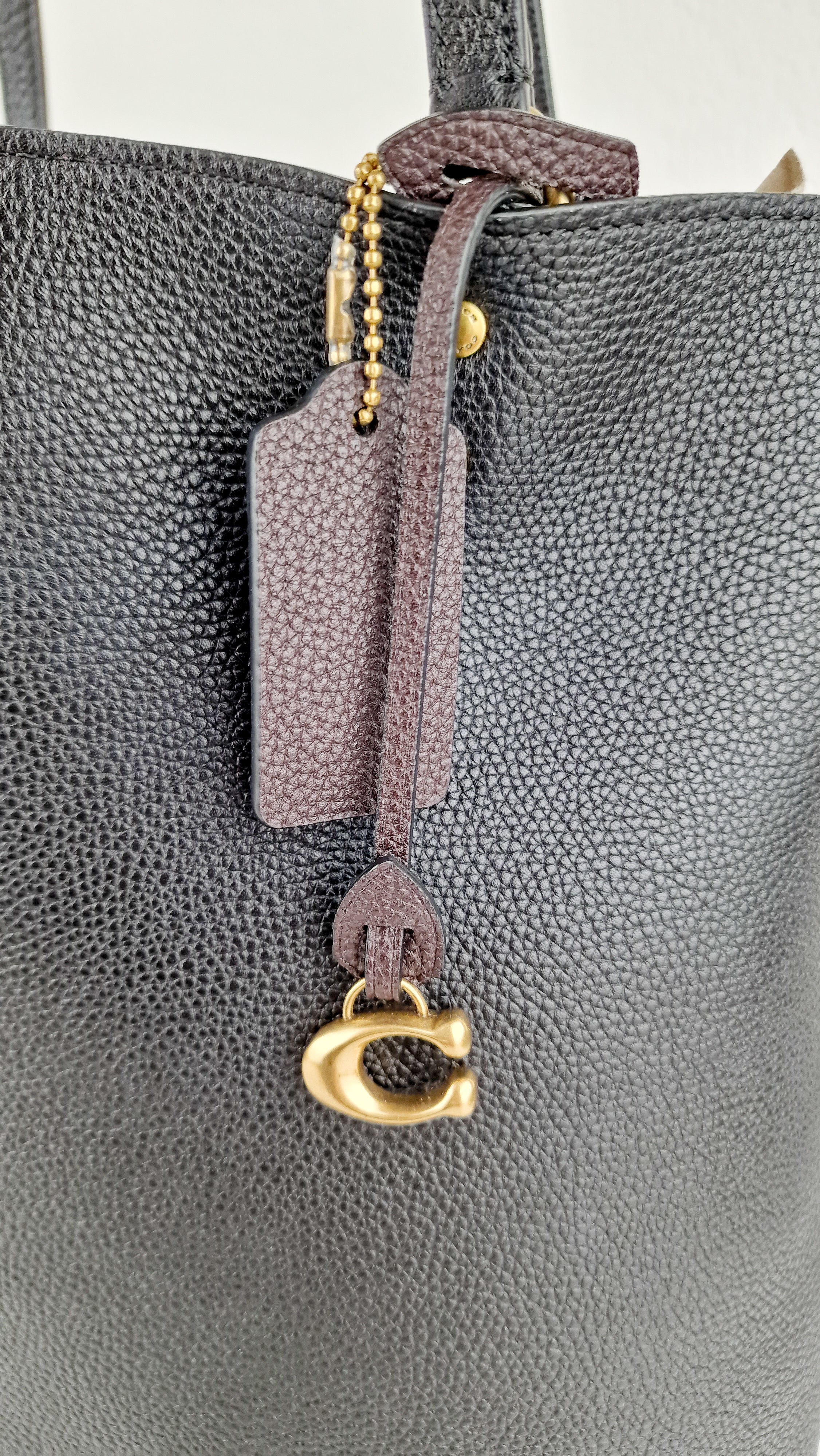 Coach Plaza Tote Bag in Black Pebble Leather with Brass Hardware & Coach C Charm - Coach 88341 - Image 3