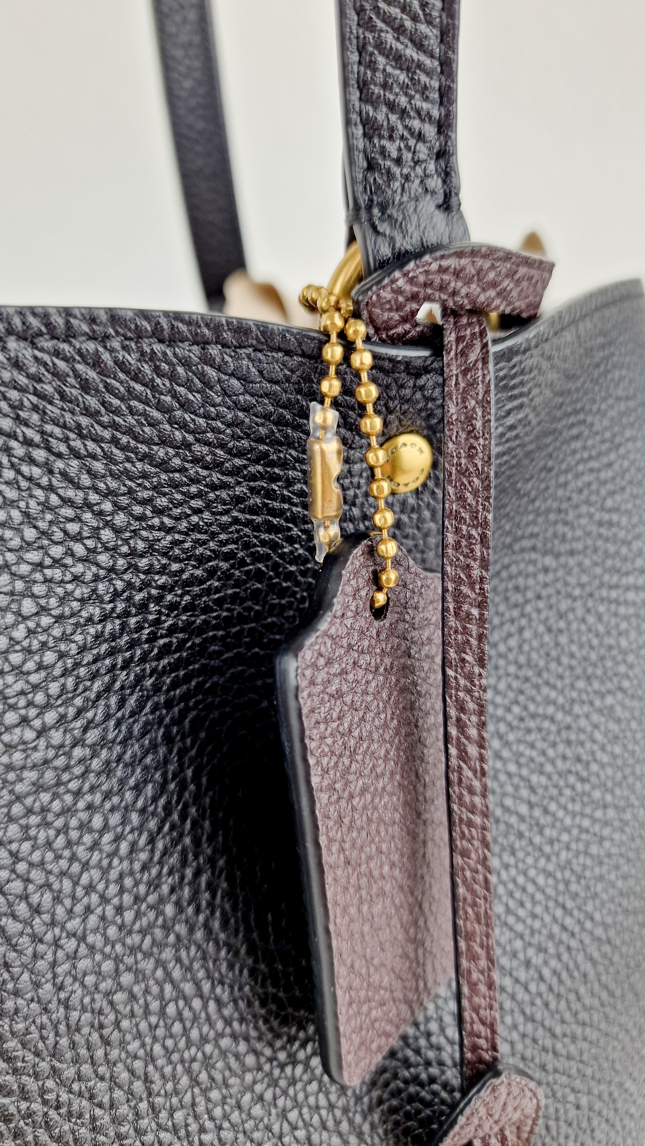 Coach Plaza Tote Bag in Black Pebble Leather with Brass Hardware & Coach C Charm - Coach 88341 - Image 4