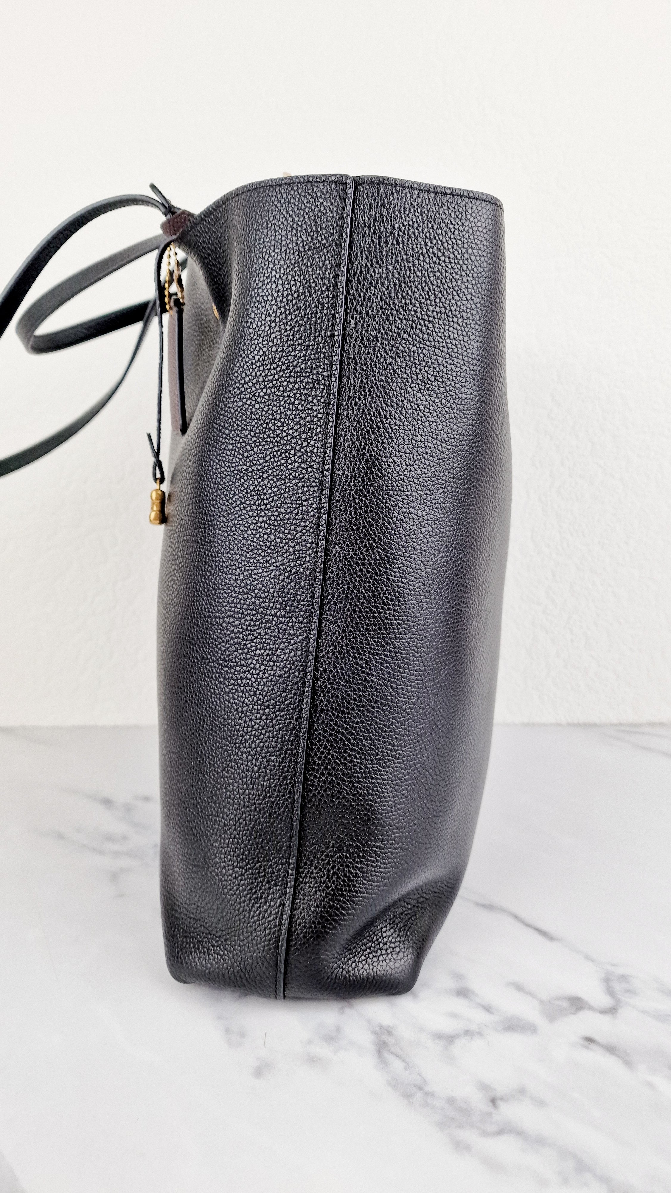 Coach Plaza Tote Bag in Black Pebble Leather with Brass Hardware & Coach C Charm - Coach 88341 - Image 6