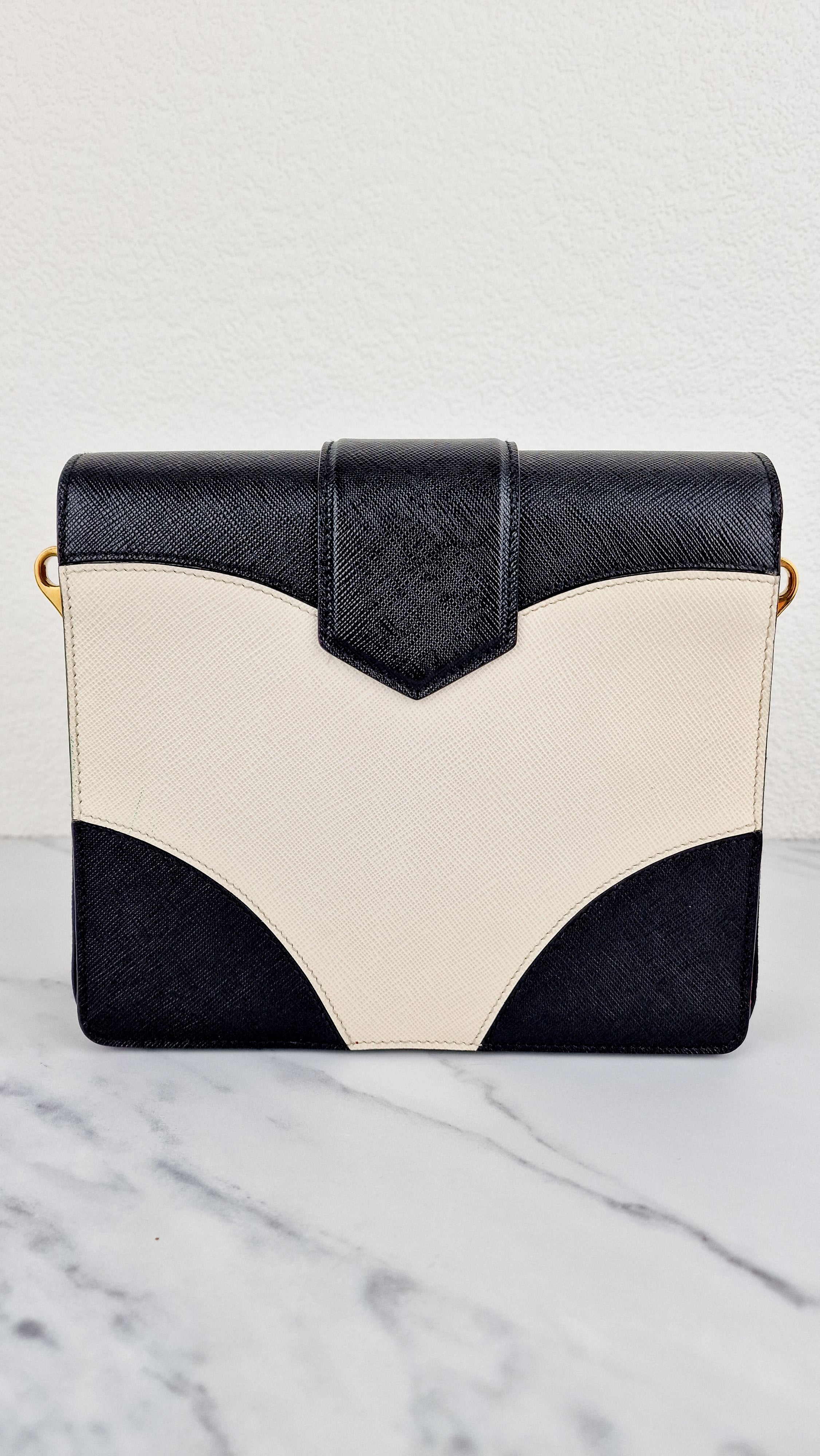Prada Turnlock Satchel Bicolor Crossbody Bag in Black, White & Red Saffiano Leather - Prada BR5045 - Image 3