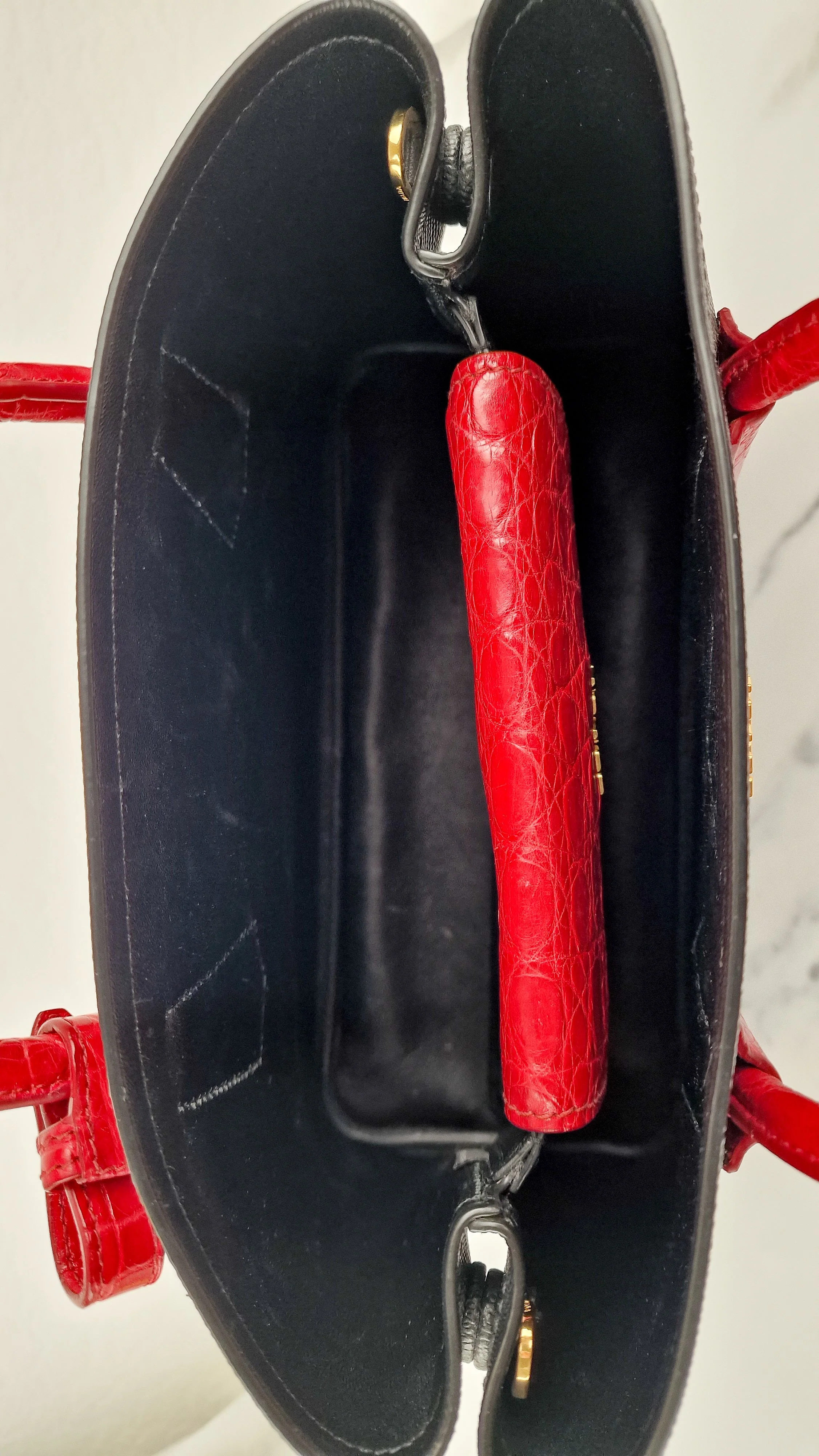 RARE Prada Double Medium Saffiano Cuir Black & Red Crocodile - Handbag Prada 1BG887 - Image 20