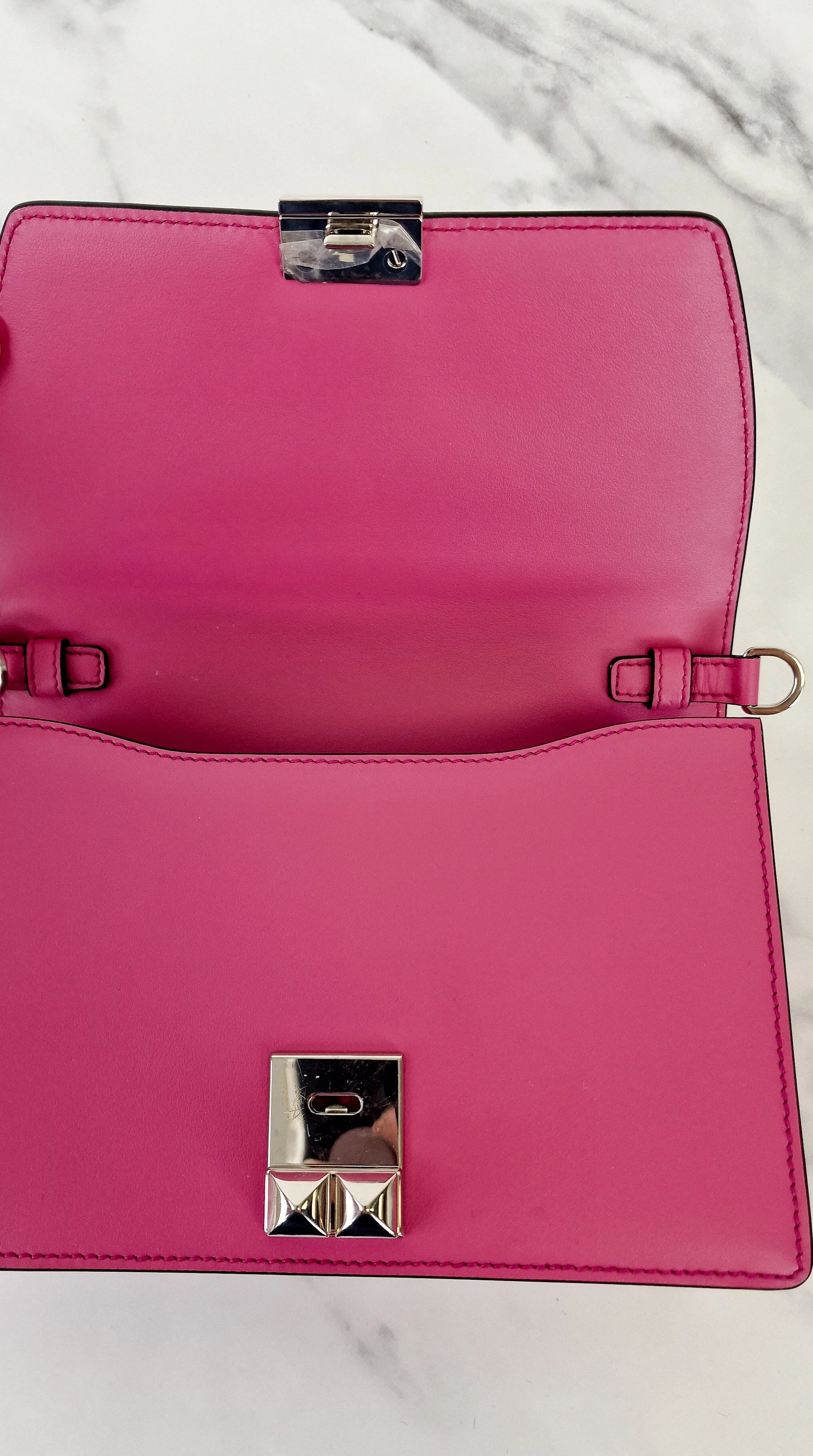 Prada Elektra Crossbody Shoulder Bag in Pink Saffiano Leather & Smooth Leather With Studs - Clutch Rivets Flap Bag - Prada 1BD121 - Image 11
