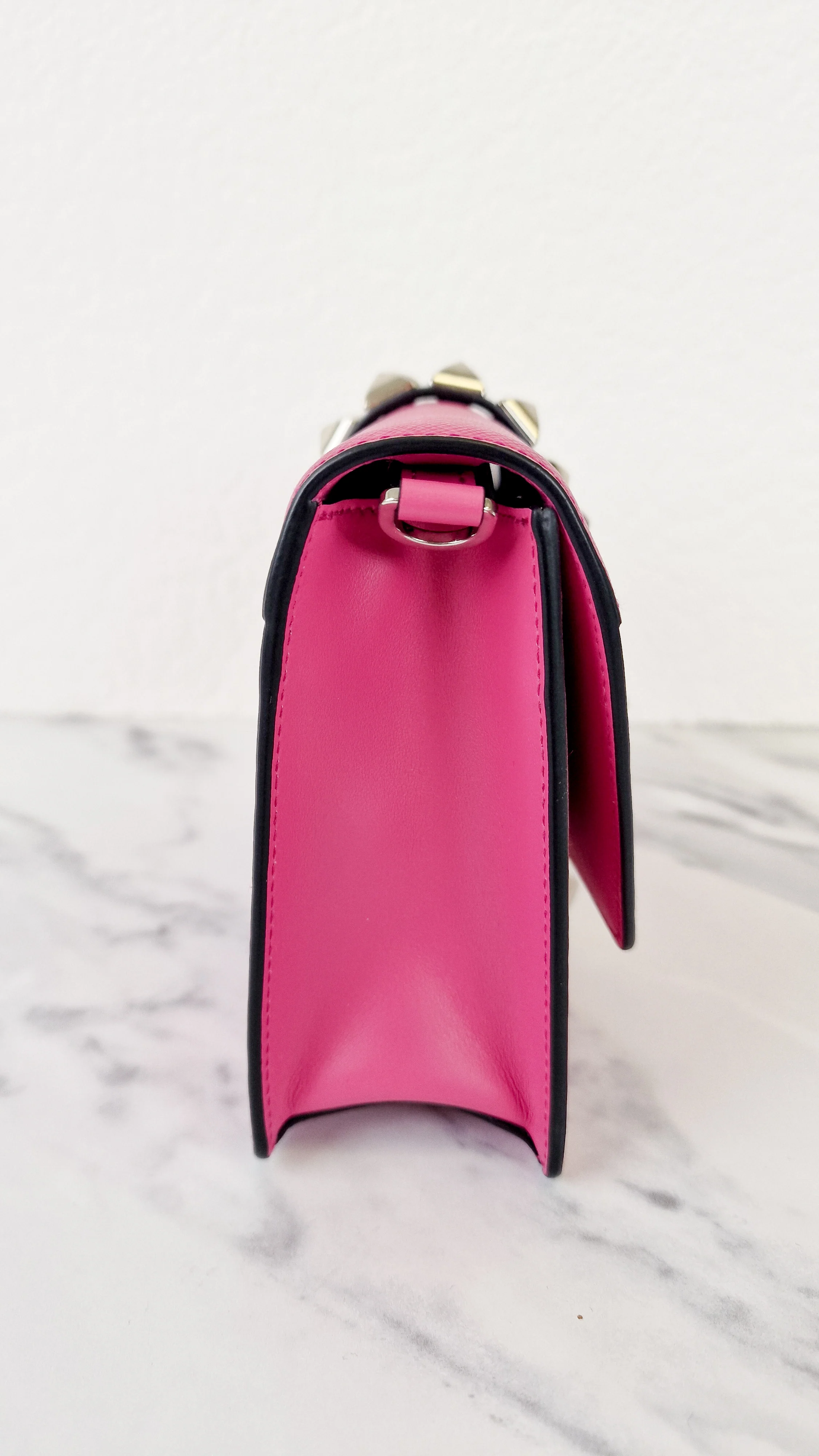Prada Elektra Crossbody Shoulder Bag in Pink Saffiano Leather & Smooth Leather With Studs - Clutch Rivets Flap Bag - Prada 1BD121 - Image 5