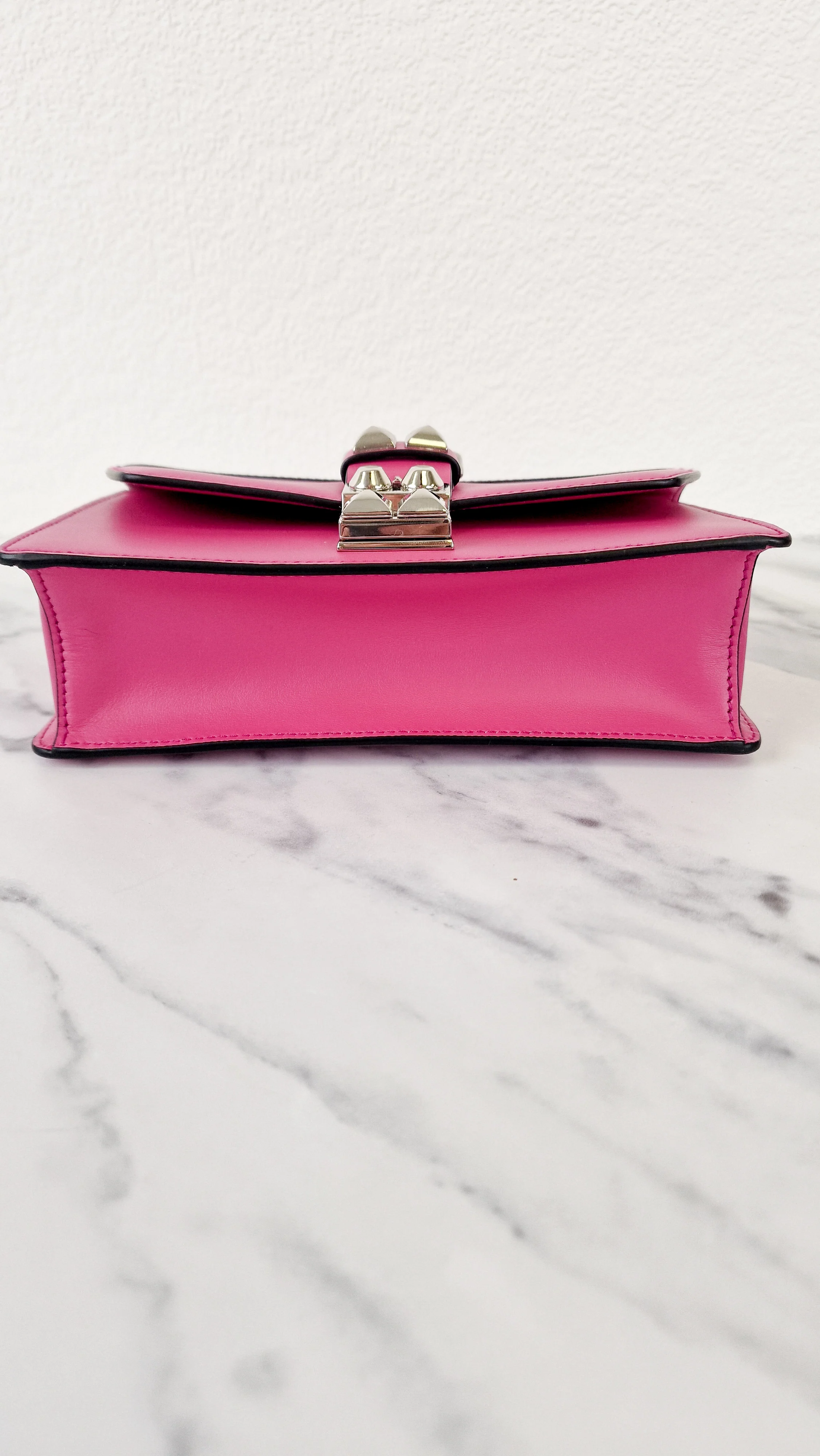 Prada Elektra Crossbody Shoulder Bag in Pink Saffiano Leather & Smooth Leather With Studs - Clutch Rivets Flap Bag - Prada 1BD121 - Image 7