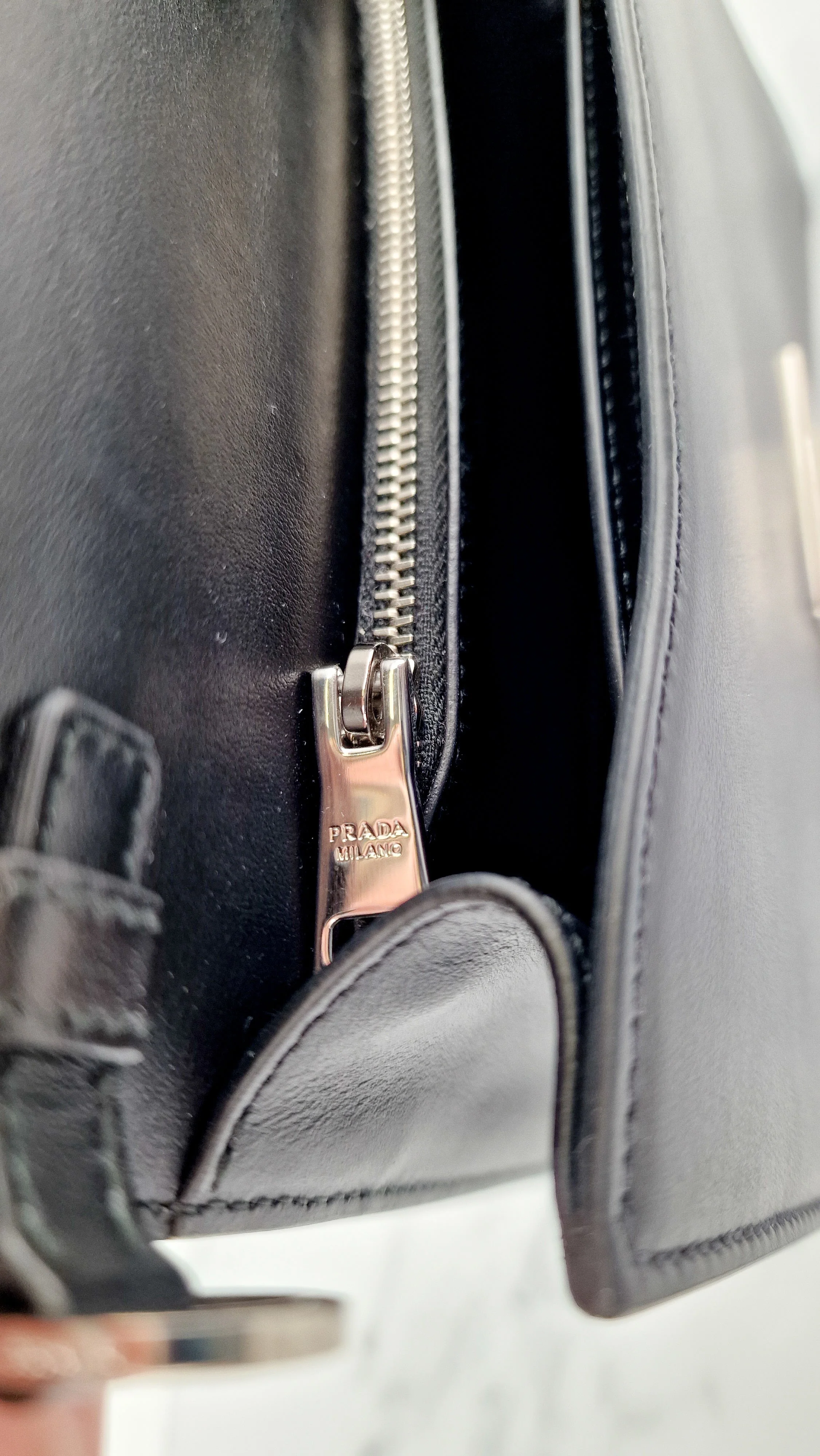 Prada Elektra Crossbody Bag in Black City Calfskin & Saffiano Leather with Green Racing Logo Prada 1BD121 Nero Verde - Image 18