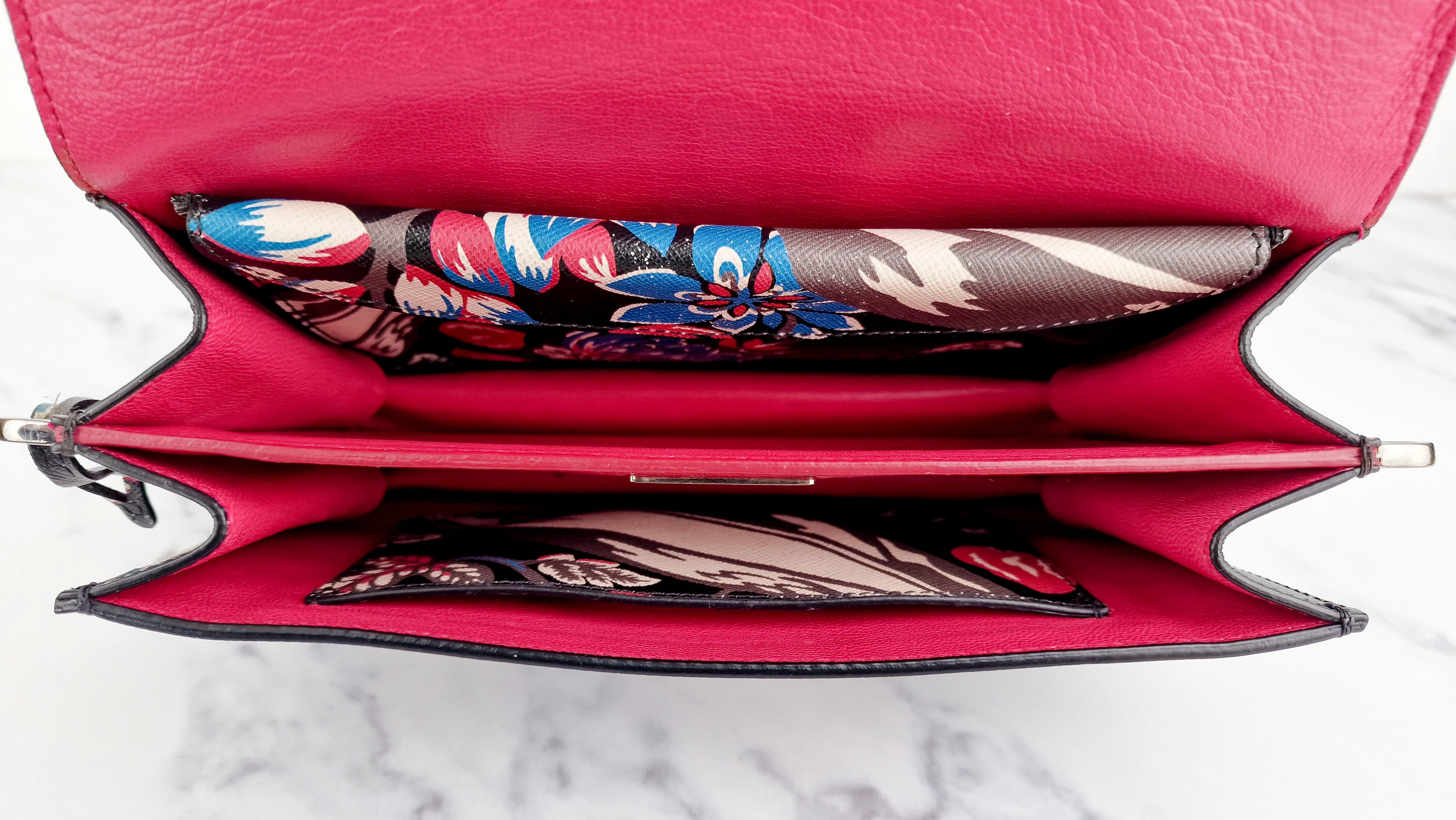Prada Sound Bag with Floral Print - Black Saffiano Leather with Blue & Red Flowers - Handbag Shoulder Bag Prada BN924K - Image 17