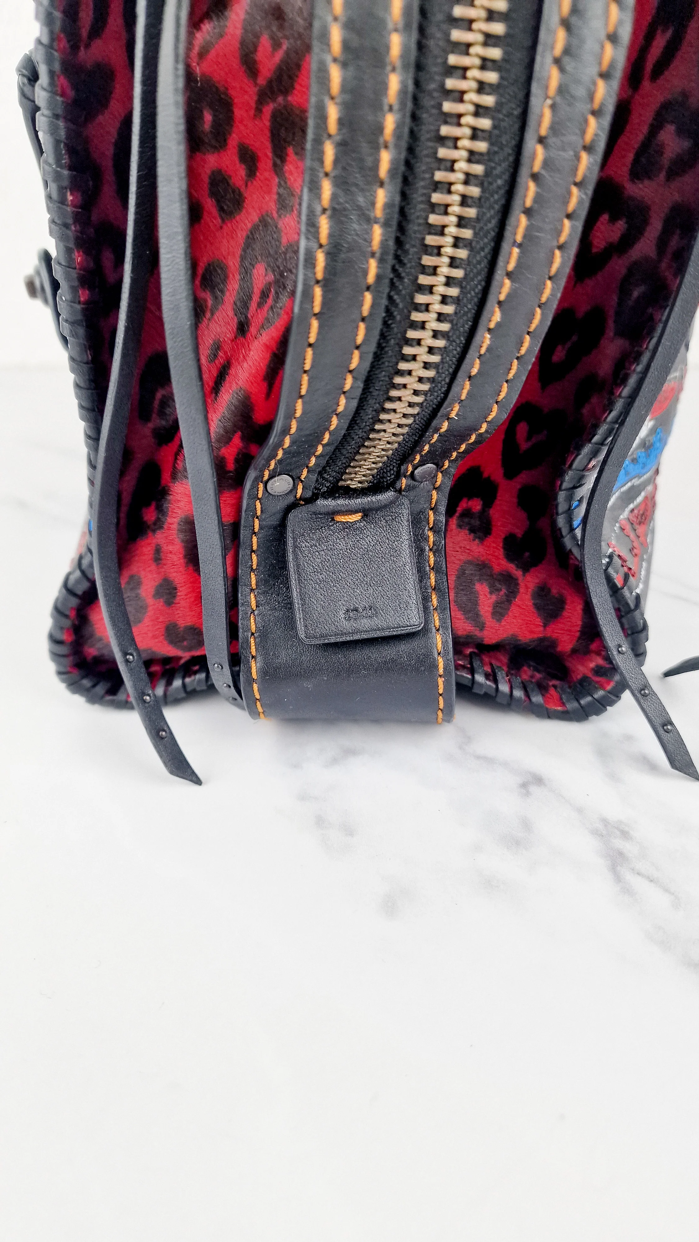 RARE Coach 1941 Rogue 31 in Embellished Patchwork in Mixed Materials Black Leather Suede Colorblock Blue & Red Handbag - Coach 58159 - Image 13