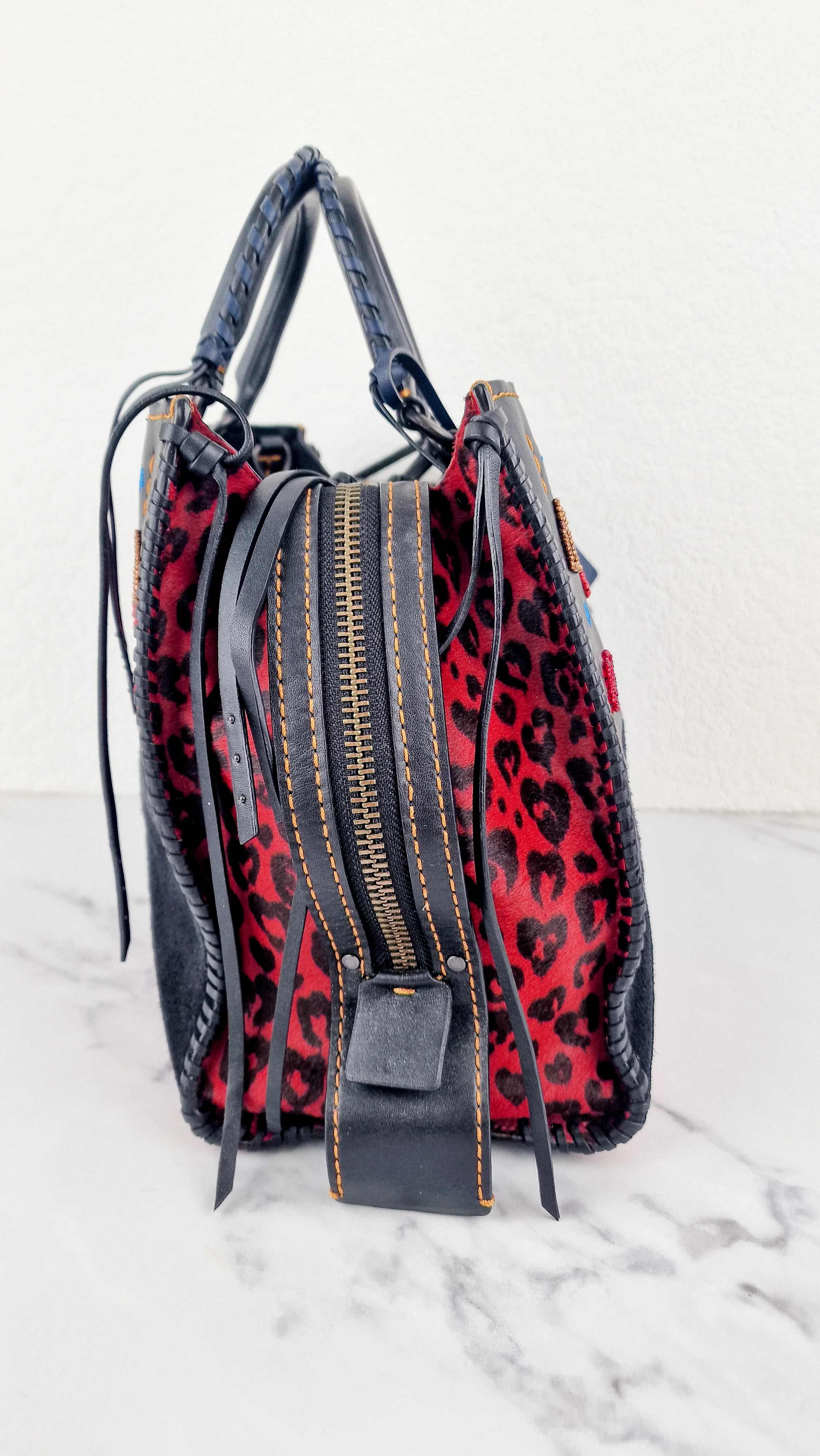 RARE Coach 1941 Rogue 31 in Embellished Patchwork in Mixed Materials Black Leather Suede Colorblock Blue & Red Handbag - Coach 58159 - Image 18