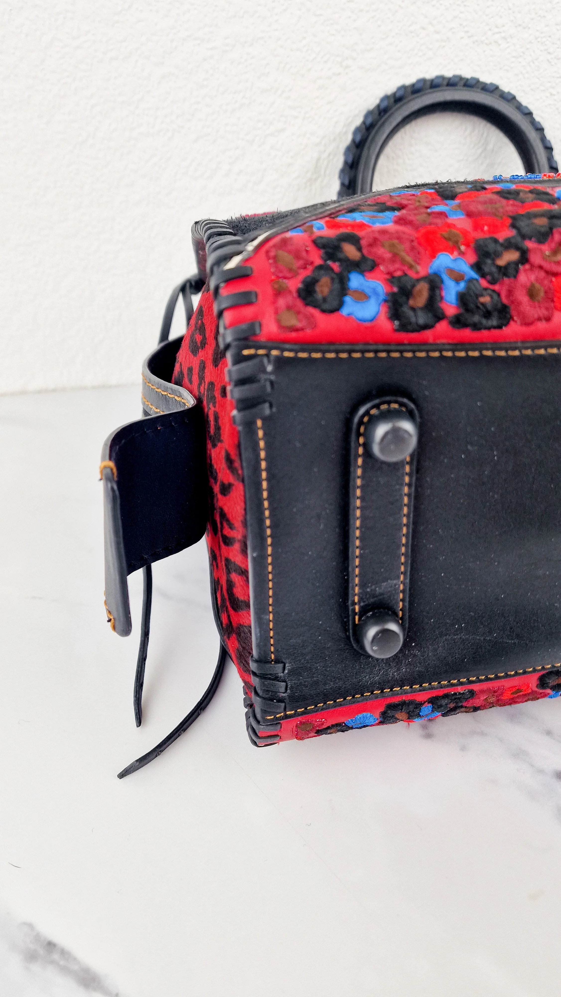 RARE Coach 1941 Rogue 31 in Embellished Patchwork in Mixed Materials Black Leather Suede Colorblock Blue & Red Handbag - Coach 58159 - Image 21