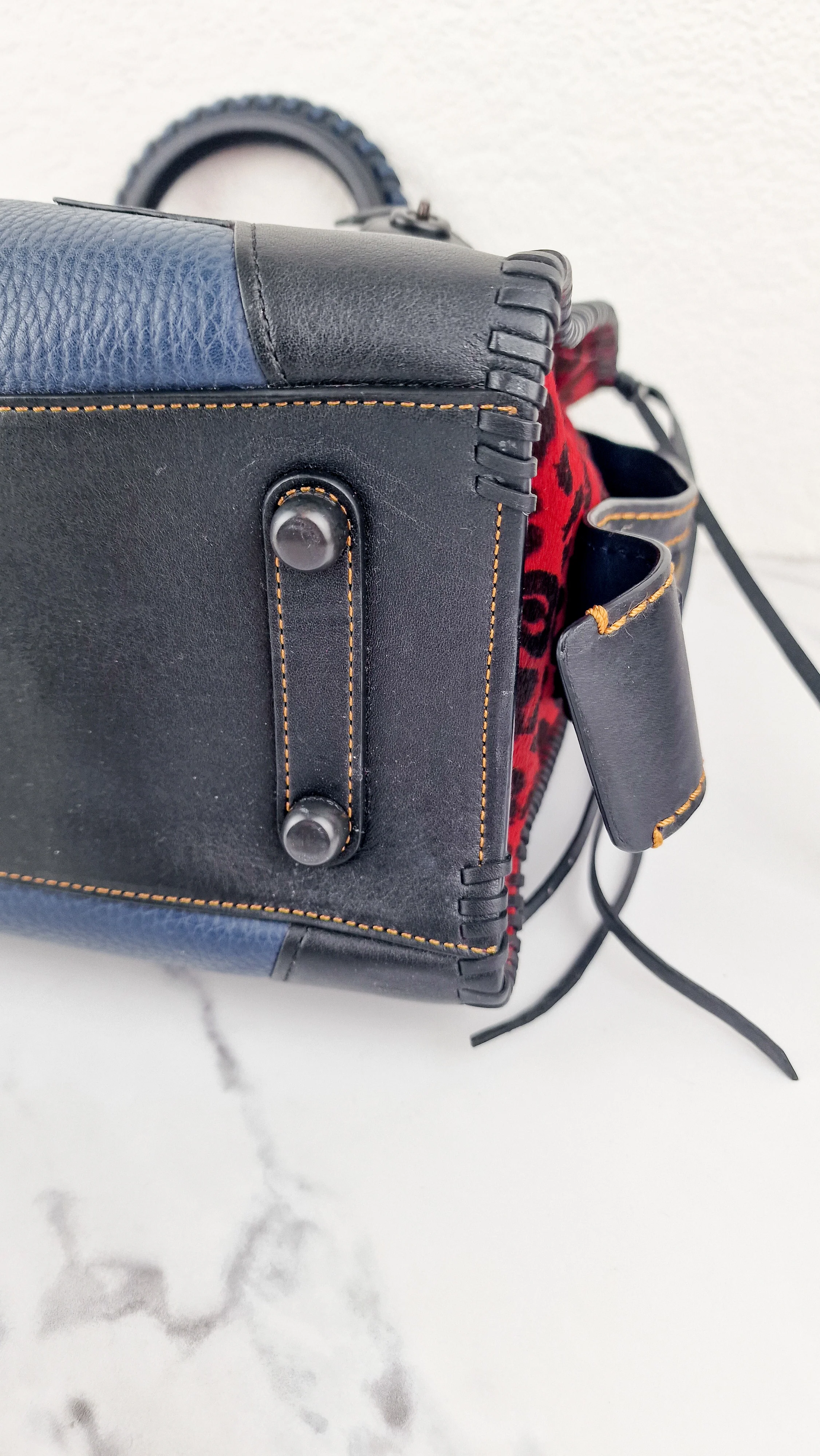 RARE Coach 1941 Rogue 31 in Embellished Patchwork in Mixed Materials Black Leather Suede Colorblock Blue & Red Handbag - Coach 58159 - Image 22