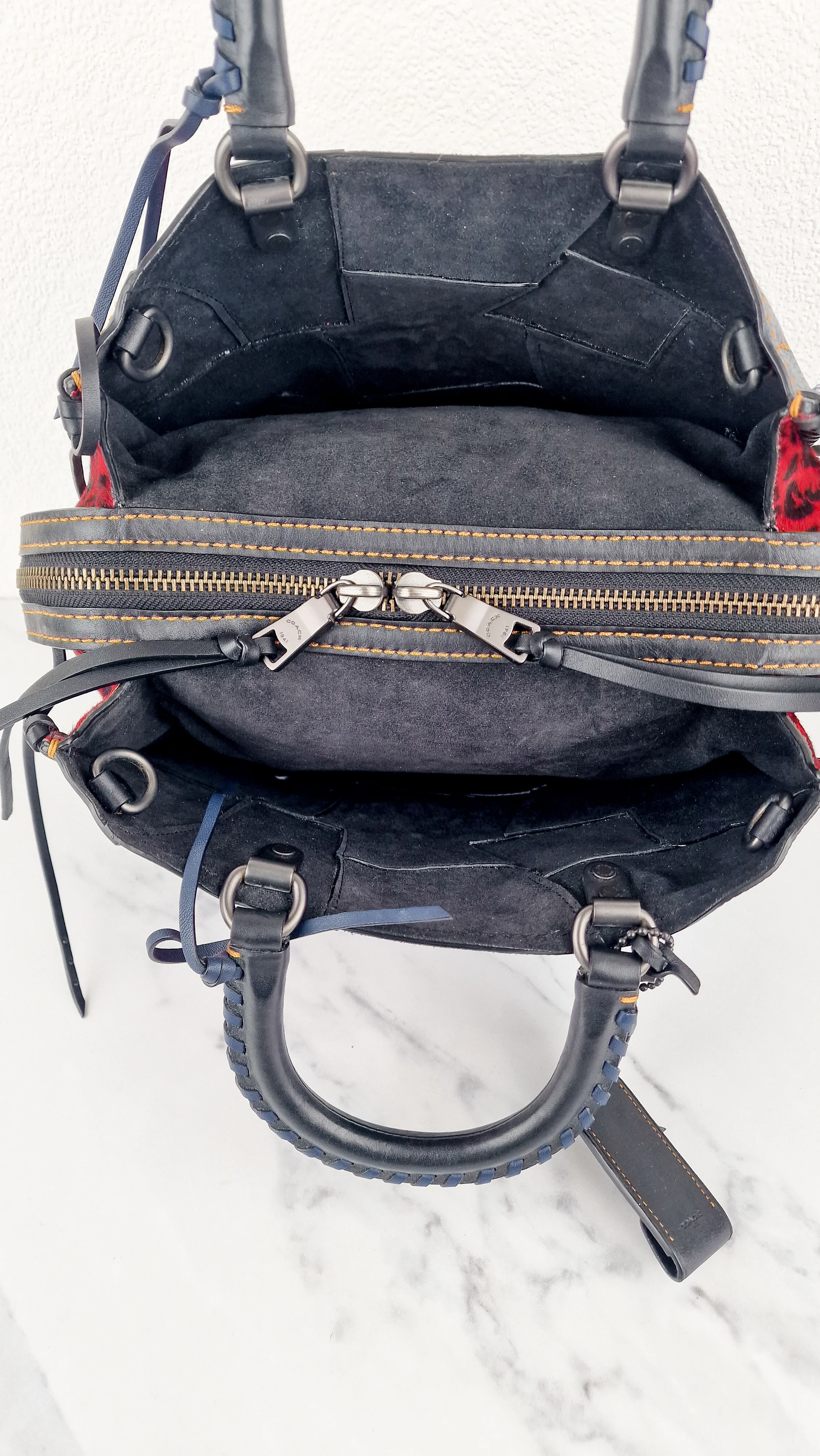 RARE Coach 1941 Rogue 31 in Embellished Patchwork in Mixed Materials Black Leather Suede Colorblock Blue & Red Handbag - Coach 58159 - Image 24