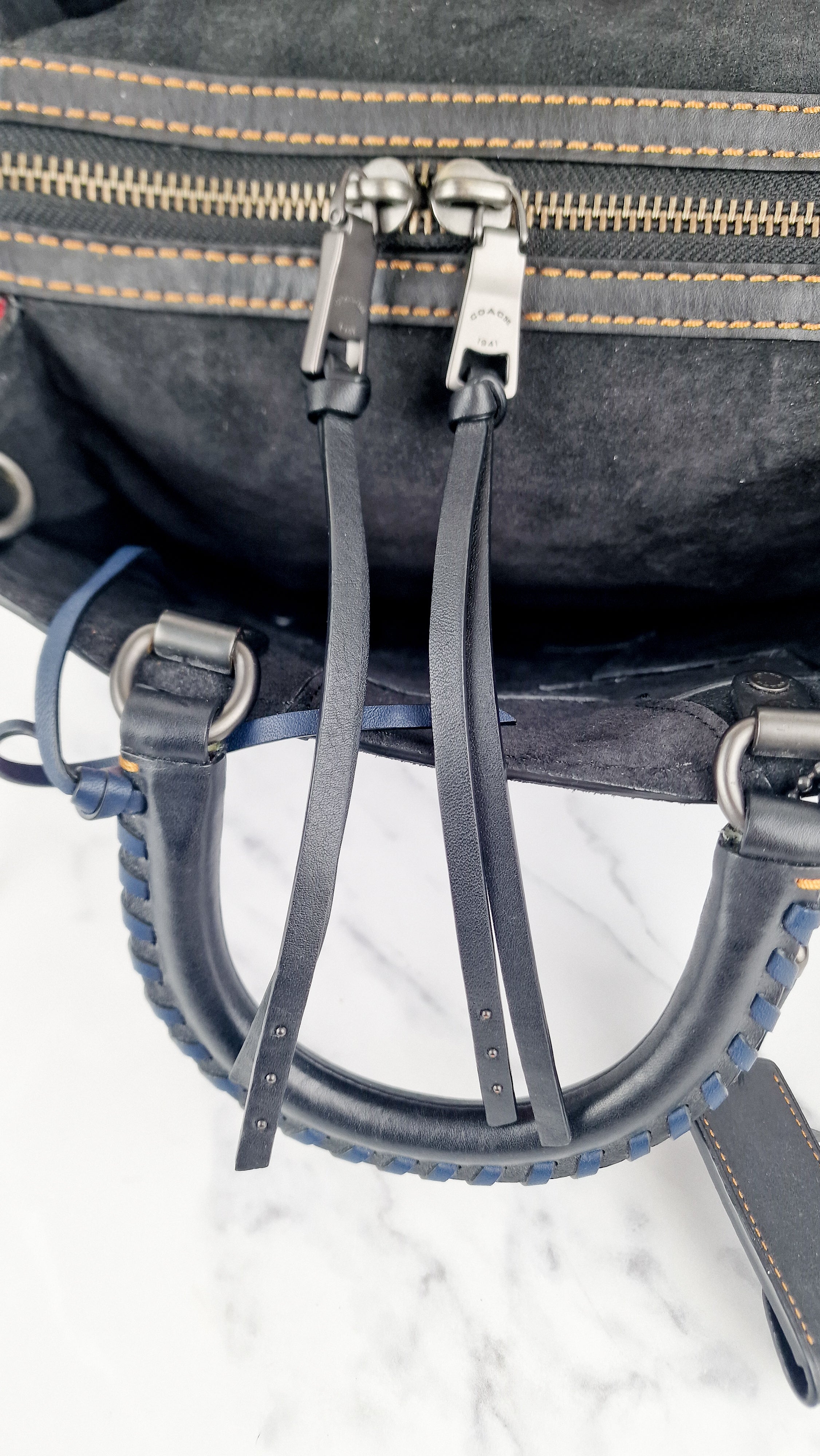 RARE Coach 1941 Rogue 31 in Embellished Patchwork in Mixed Materials Black Leather Suede Colorblock Blue & Red Handbag - Coach 58159 - Image 25