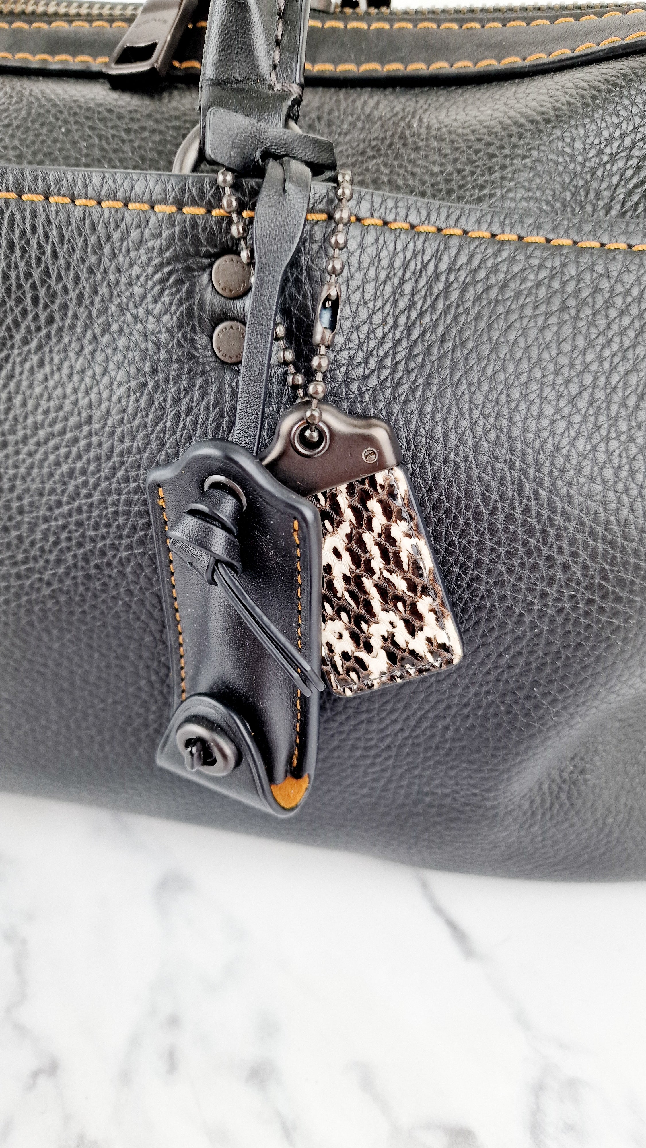 RARE Coach 1941 Rogue Satchel 36 Black with Colorblock Patchwork Snakeskin Handles - Coach 58689 - Image 2