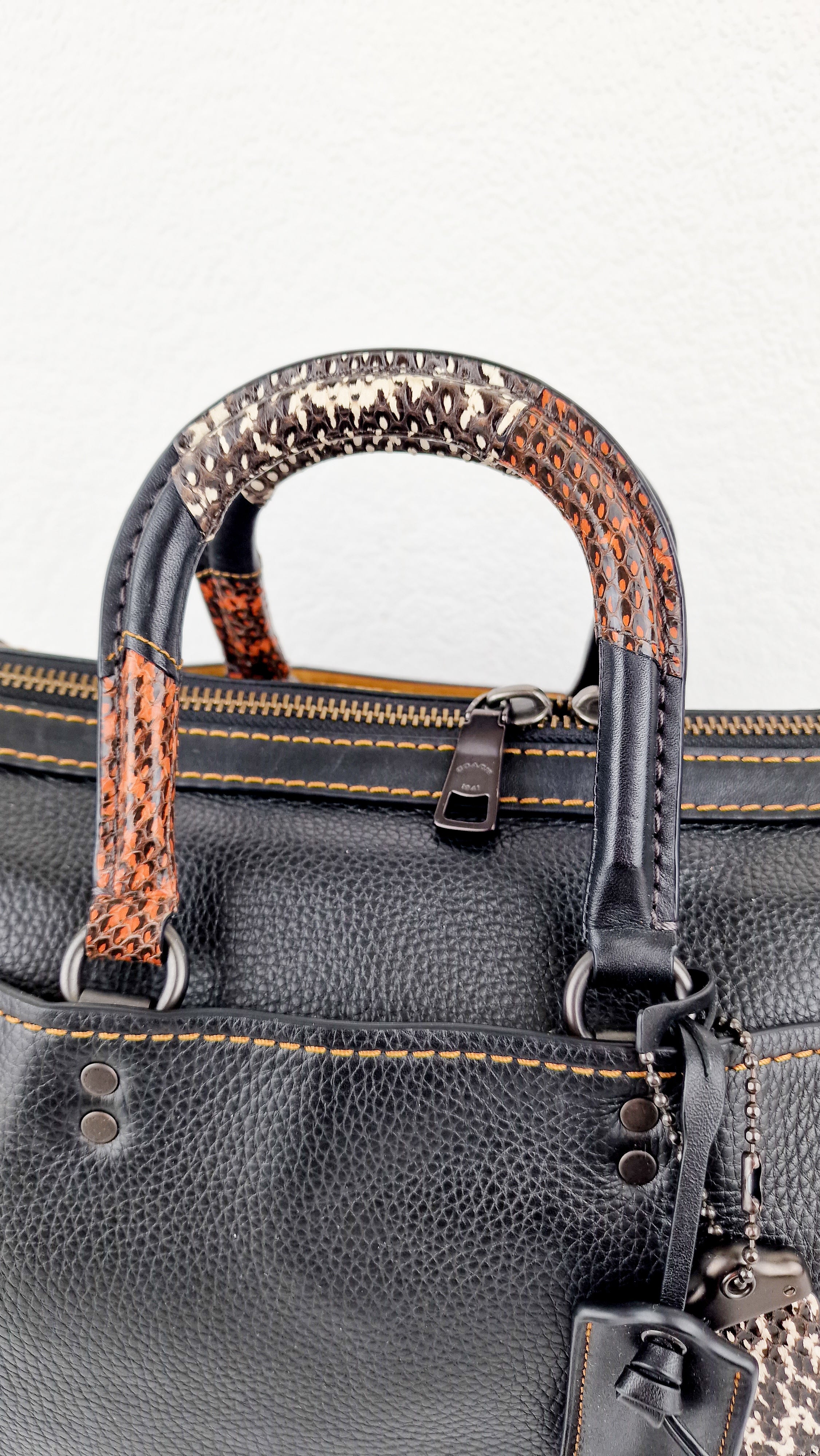 RARE Coach 1941 Rogue Satchel 36 Black with Colorblock Patchwork Snakeskin Handles - Coach 58689 - Image 3