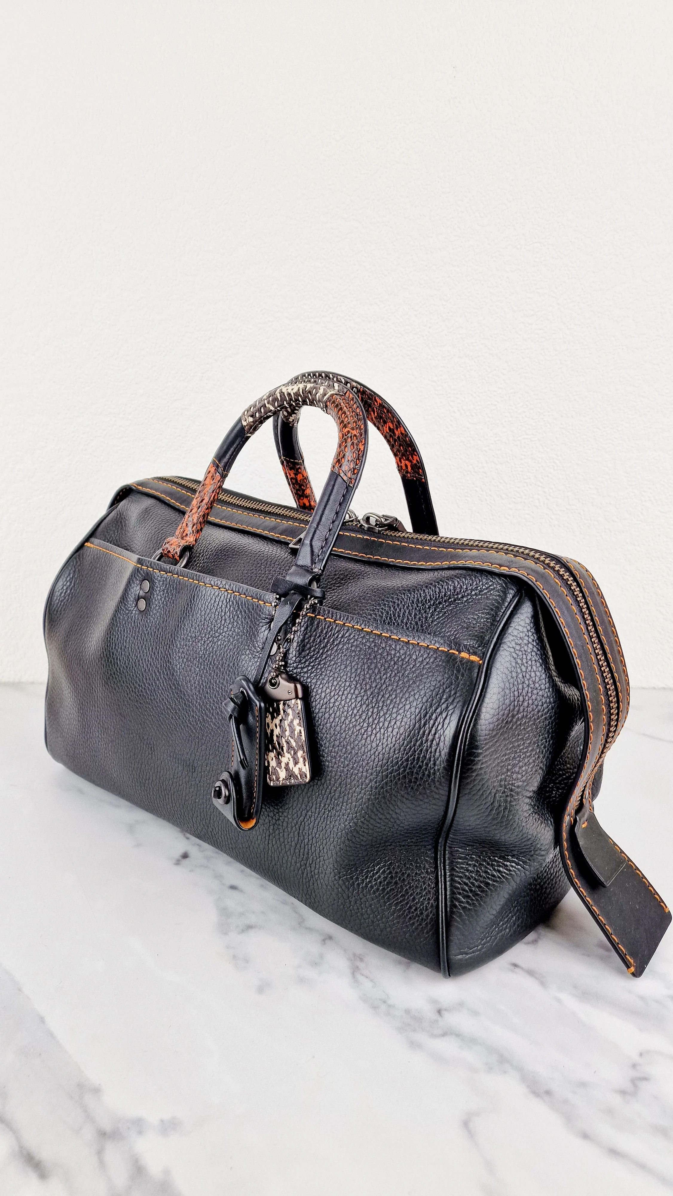 RARE Coach 1941 Rogue Satchel 36 Black with Colorblock Patchwork Snakeskin Handles - Coach 58689 - Image 4