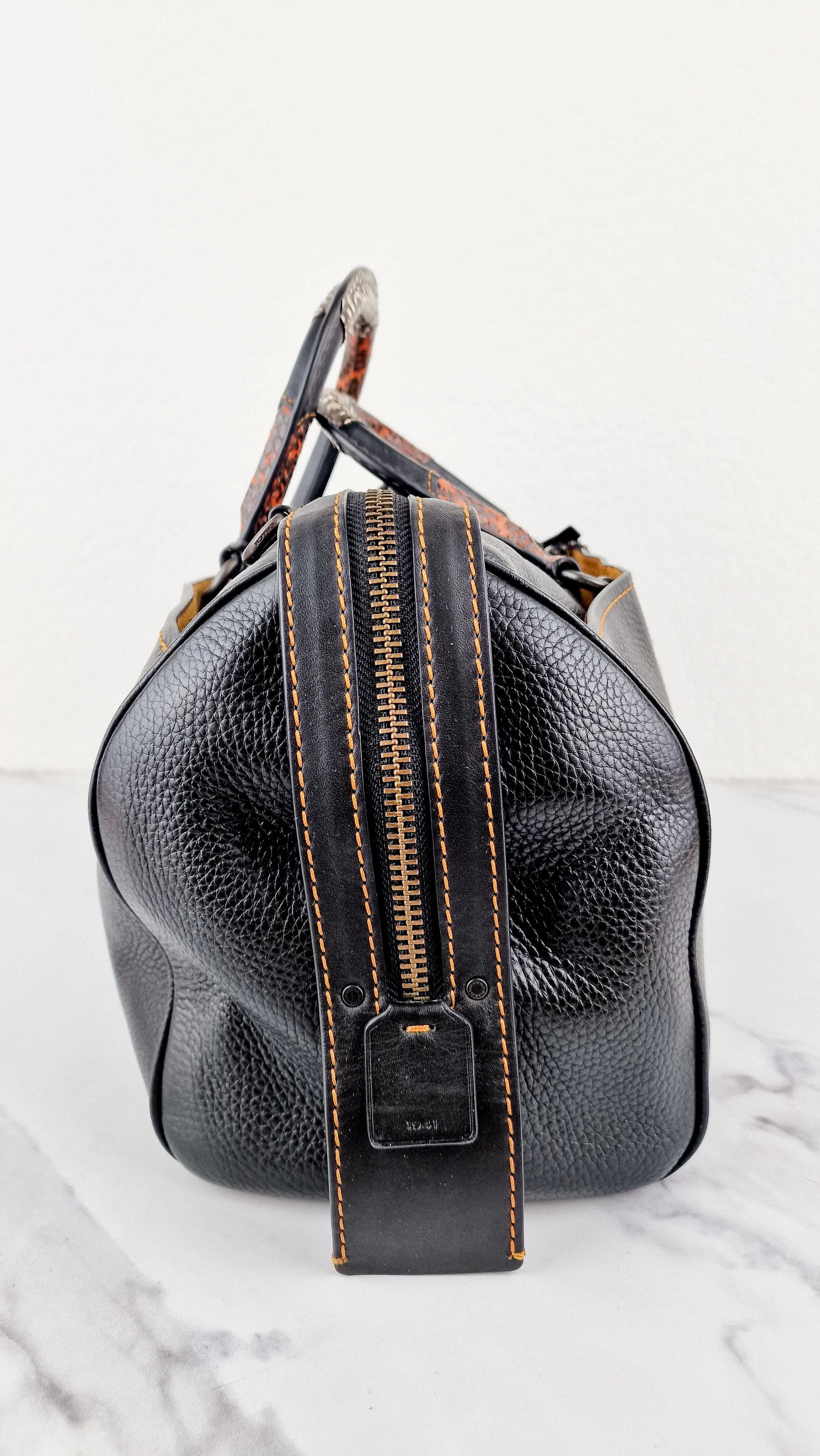 RARE Coach 1941 Rogue Satchel 36 Black with Colorblock Patchwork Snakeskin Handles - Coach 58689 - Image 7