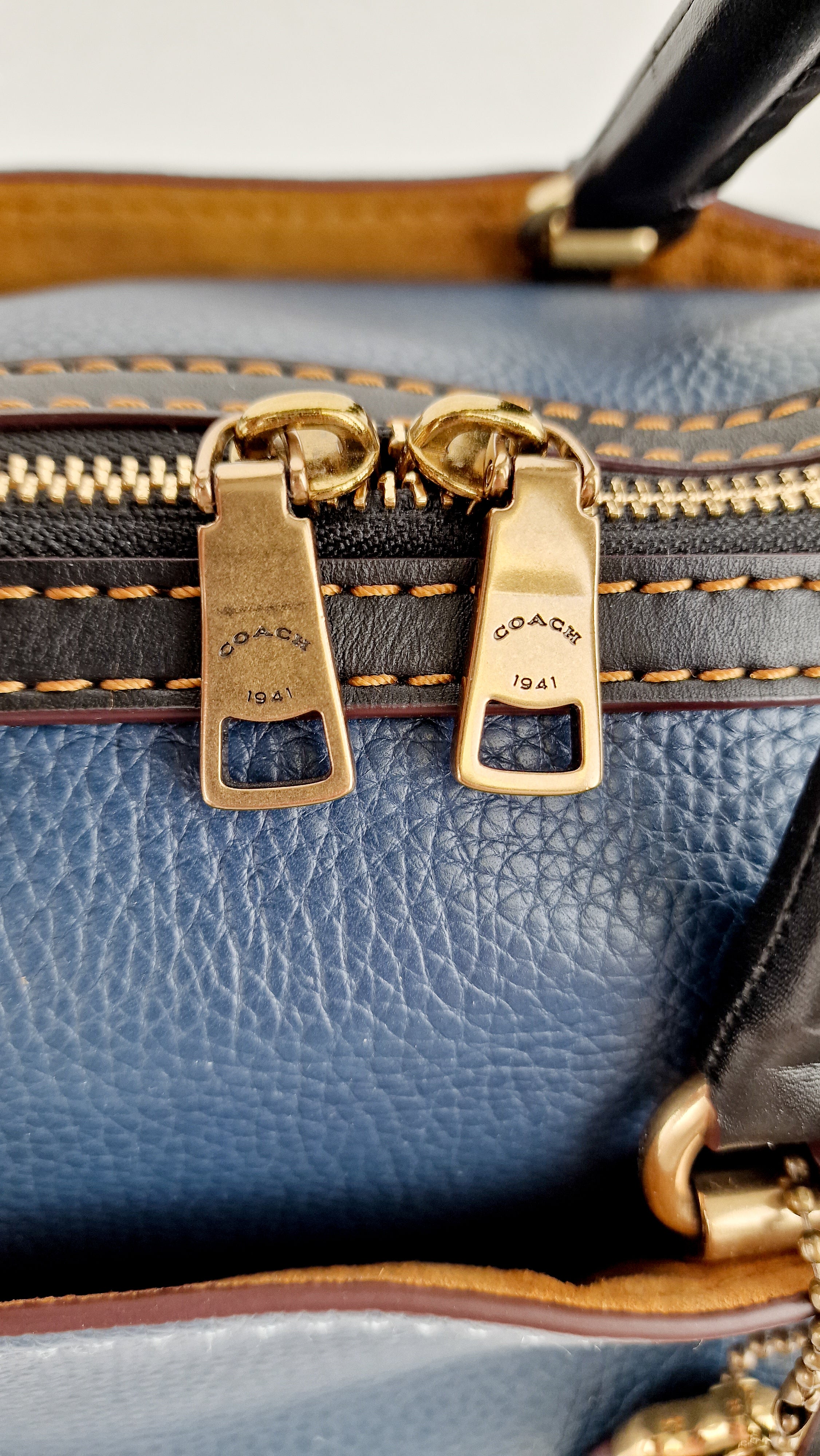 RARE Coach 1941 Rogue Satchel in Dark Denim with Colorblock Patchwork Snakeskin Handles - Barrel Bag - Coach 58690 - Image 11