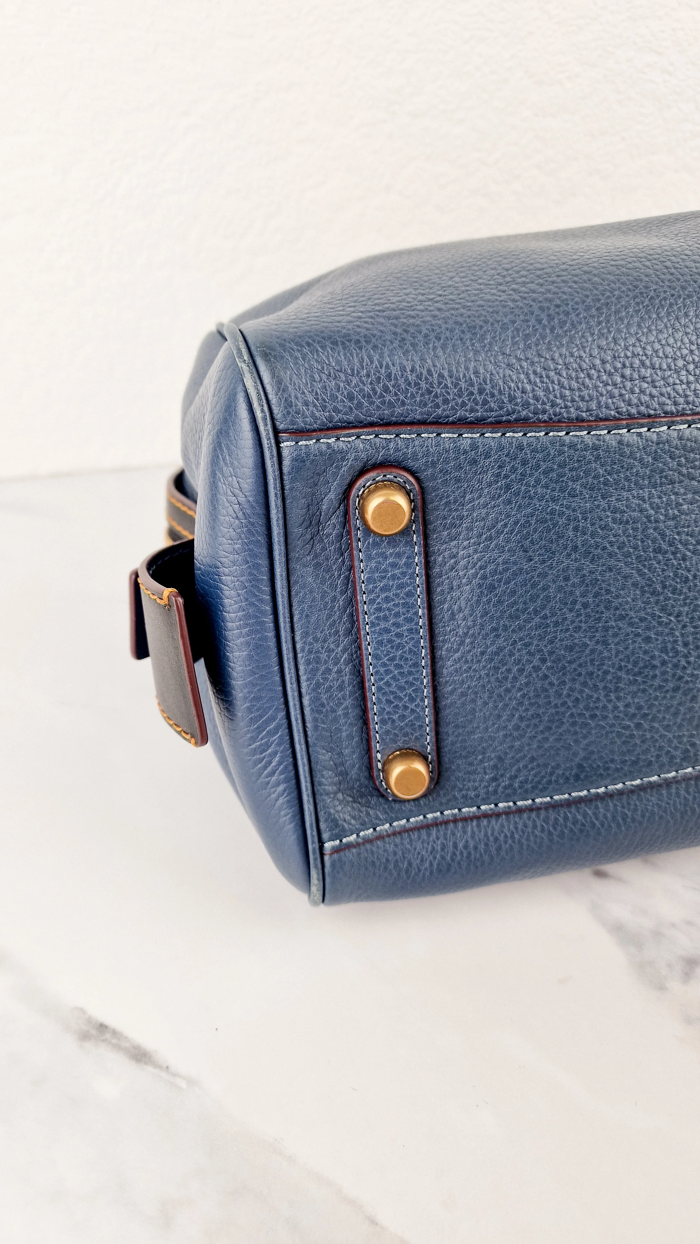 RARE Coach 1941 Rogue Satchel in Dark Denim with Colorblock Patchwork Snakeskin Handles - Barrel Bag - Coach 58690 - Image 13