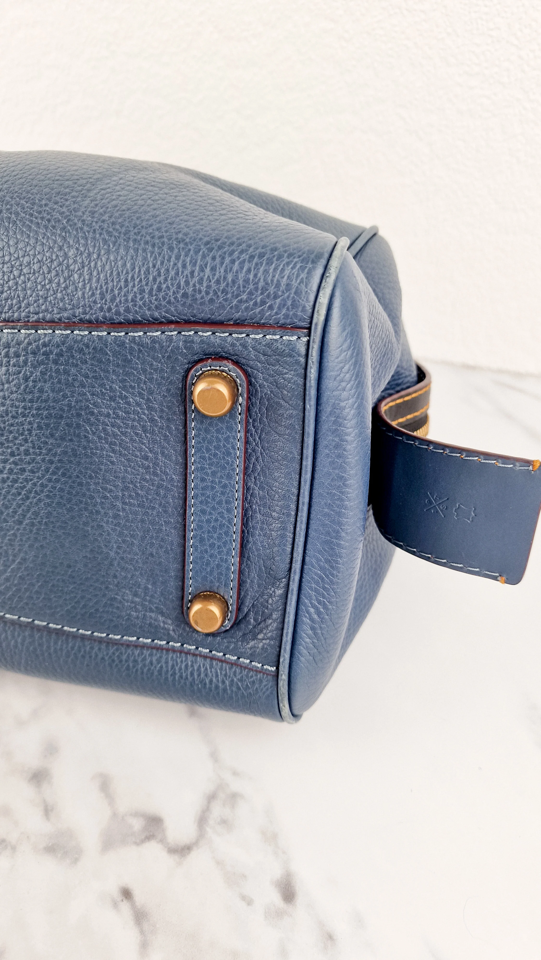 RARE Coach 1941 Rogue Satchel in Dark Denim with Colorblock Patchwork Snakeskin Handles - Barrel Bag - Coach 58690 - Image 14