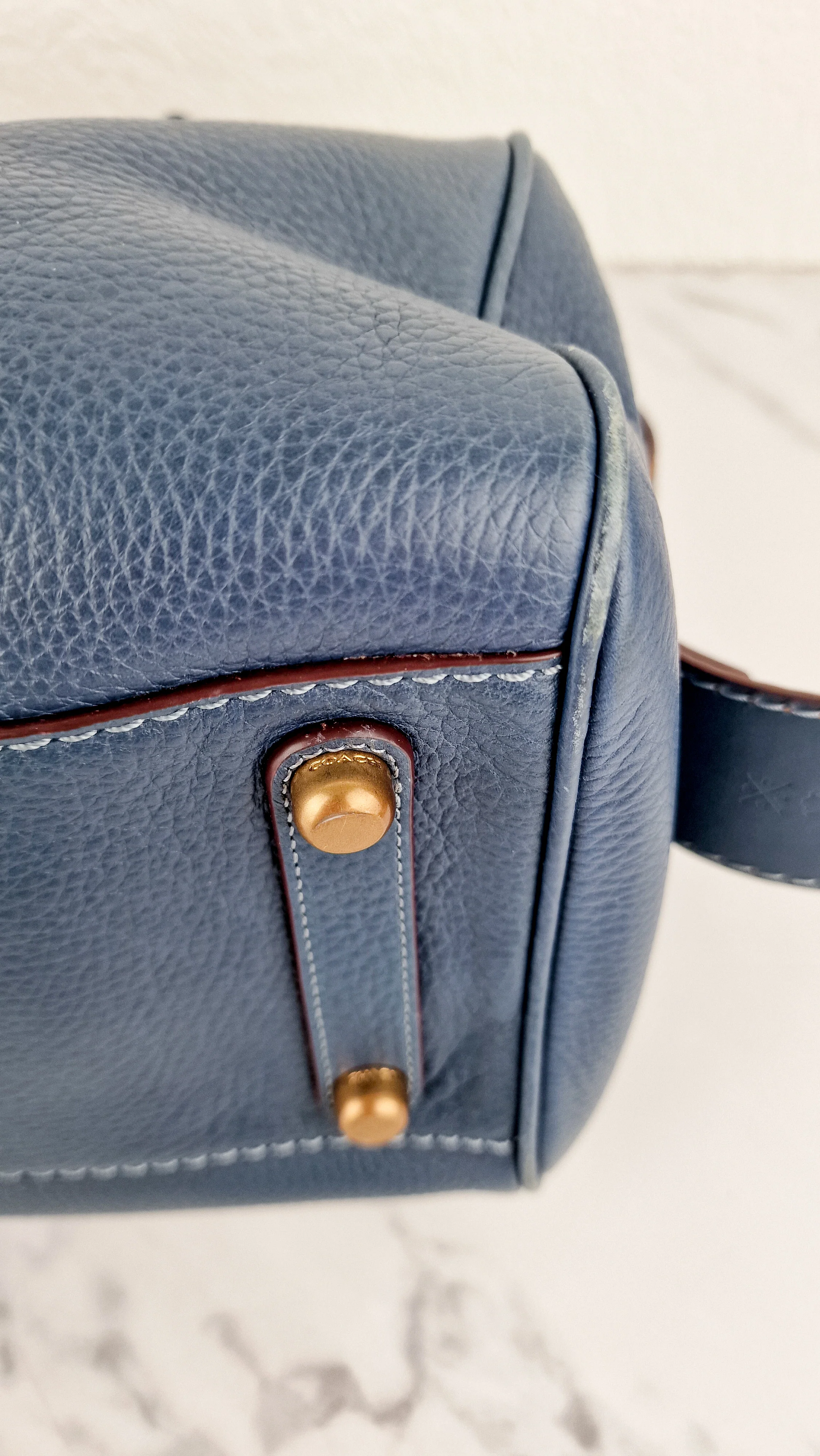 RARE Coach 1941 Rogue Satchel in Dark Denim with Colorblock Patchwork Snakeskin Handles - Barrel Bag - Coach 58690 - Image 16