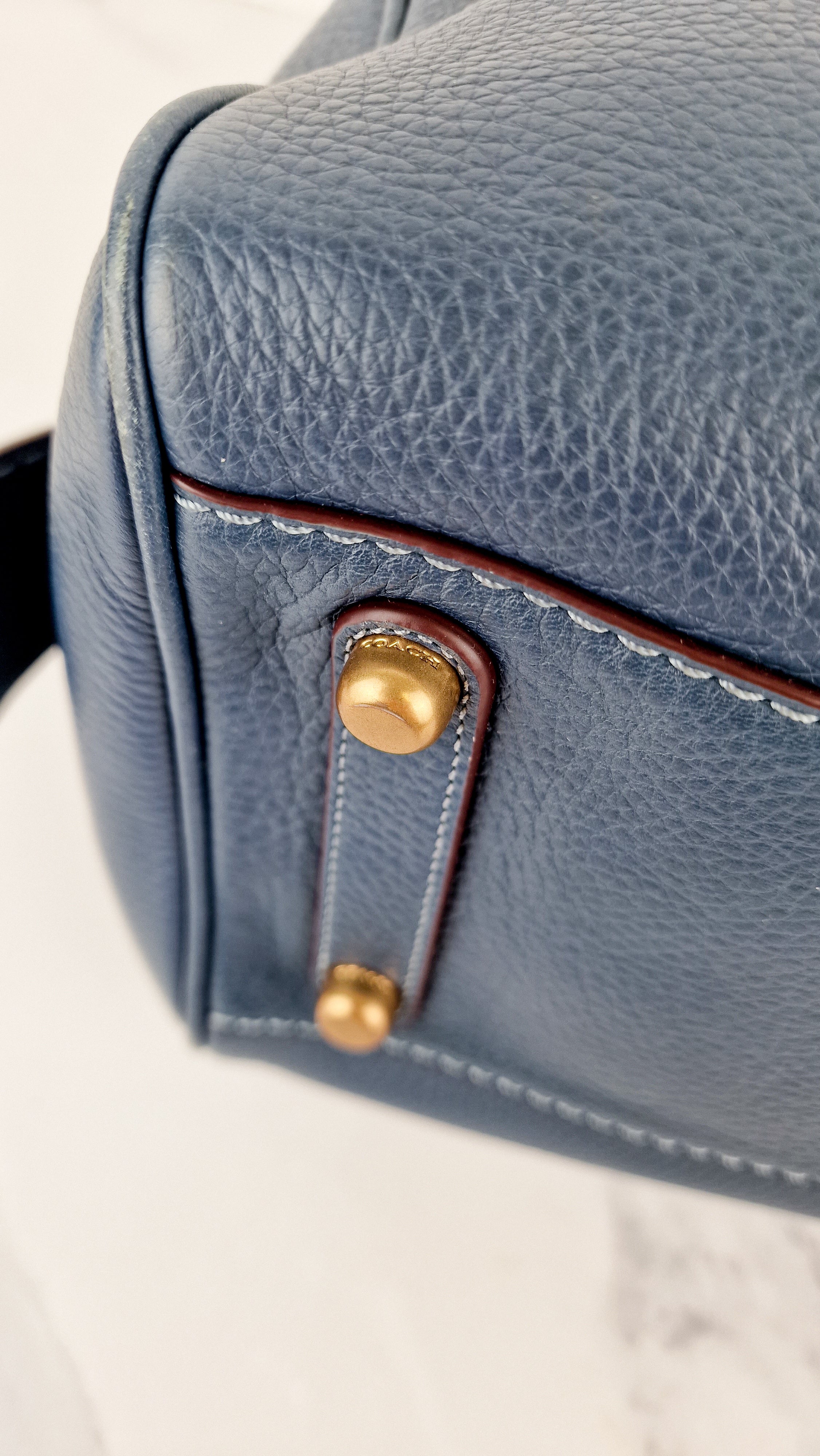 RARE Coach 1941 Rogue Satchel in Dark Denim with Colorblock Patchwork Snakeskin Handles - Barrel Bag - Coach 58690 - Image 17