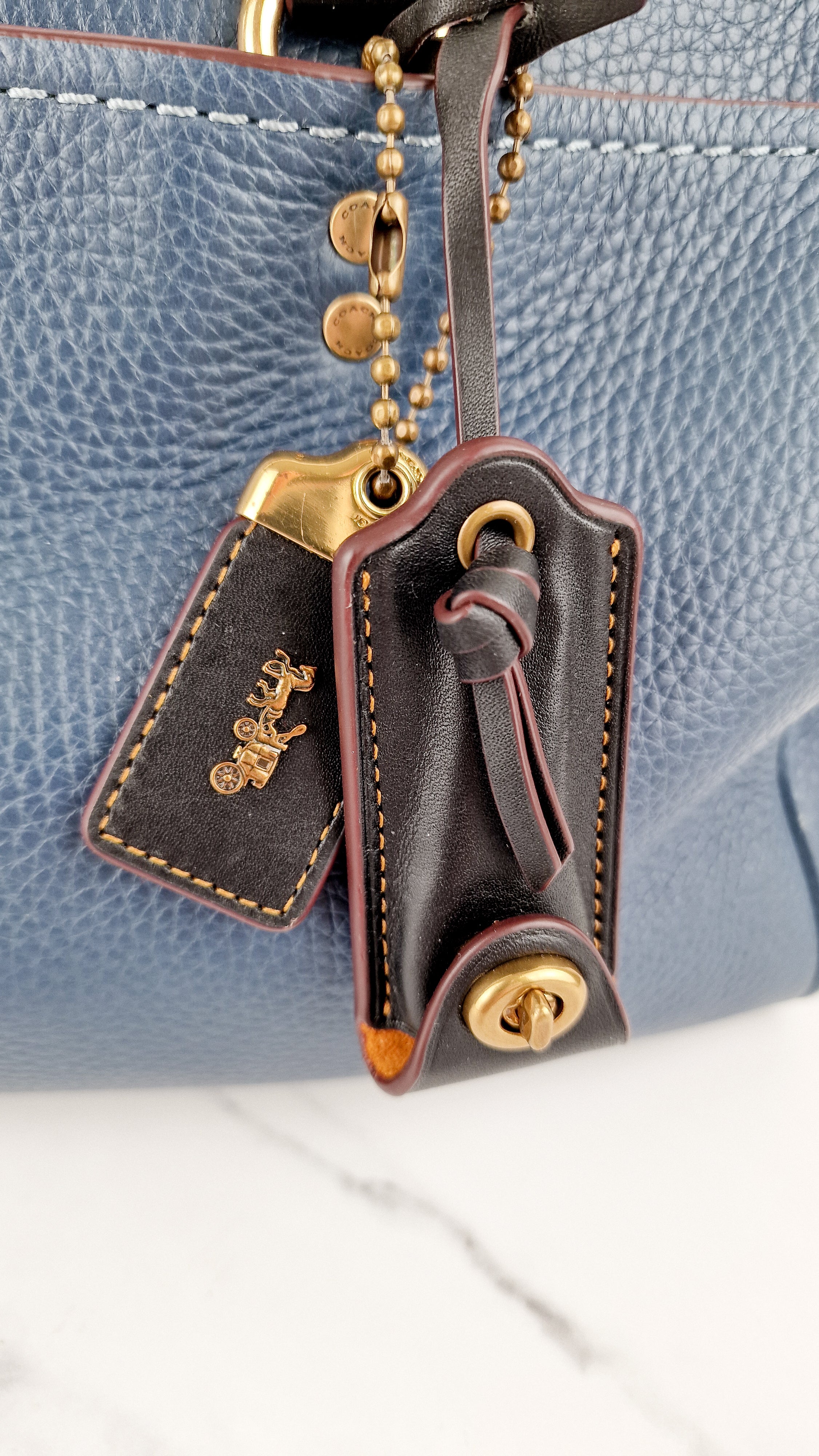 RARE Coach 1941 Rogue Satchel in Dark Denim with Colorblock Patchwork Snakeskin Handles - Barrel Bag - Coach 58690 - Image 6
