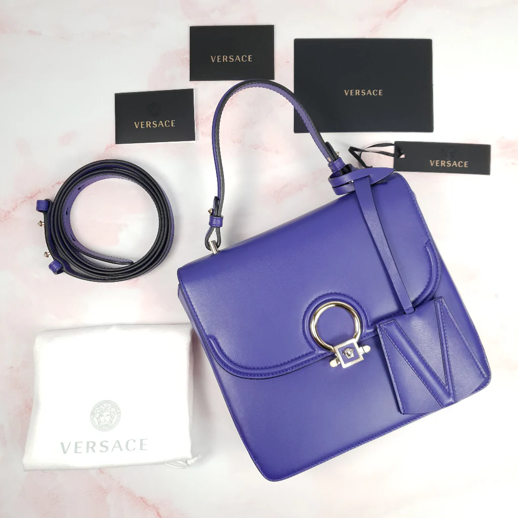 RARE Versace DV ONE Purple & Orange Tophandle Handbag in Leather and Chamois LIMITED EDITION - Image 13