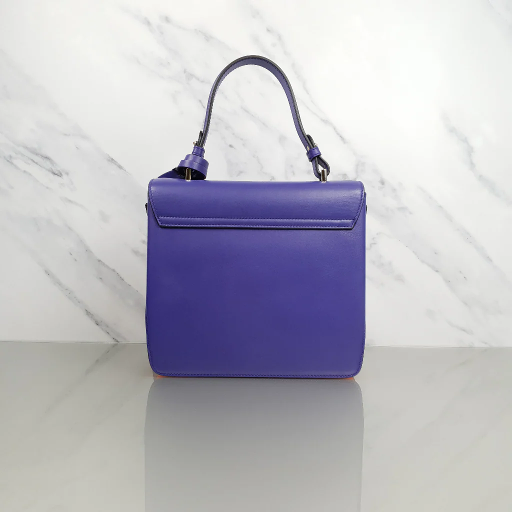 RARE Versace DV ONE Purple & Orange Tophandle Handbag in Leather and Chamois LIMITED EDITION - Image 3