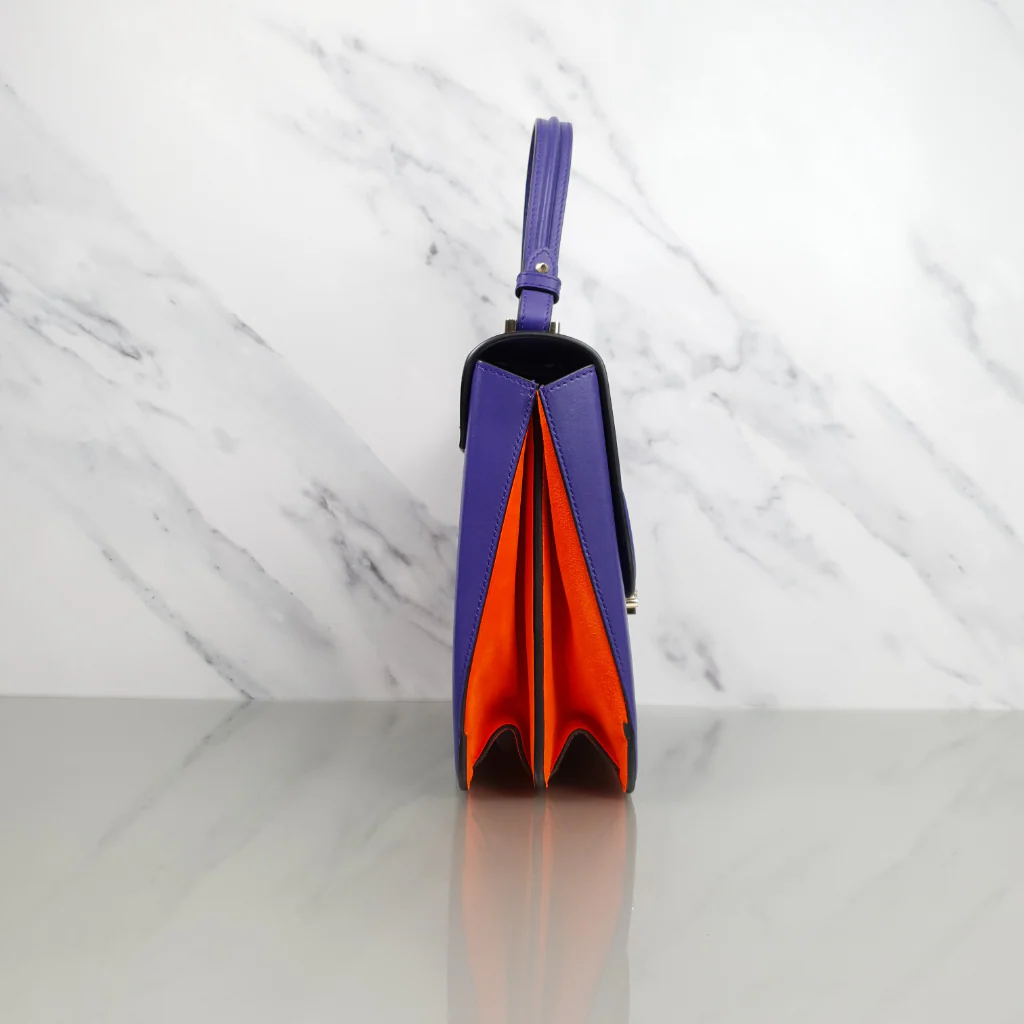 RARE Versace DV ONE Purple & Orange Tophandle Handbag in Leather and Chamois LIMITED EDITION - Image 4