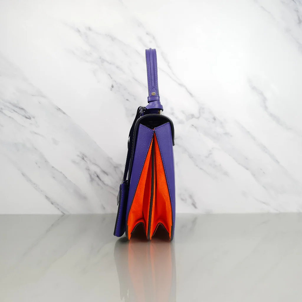 RARE Versace DV ONE Purple & Orange Tophandle Handbag in Leather and Chamois LIMITED EDITION - Image 5