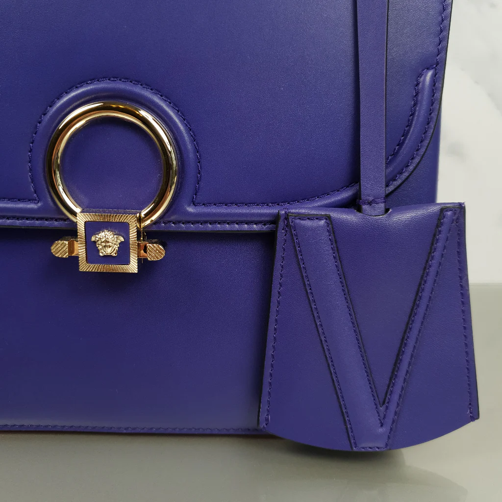 RARE Versace DV ONE Purple & Orange Tophandle Handbag in Leather and Chamois LIMITED EDITION - Image 6