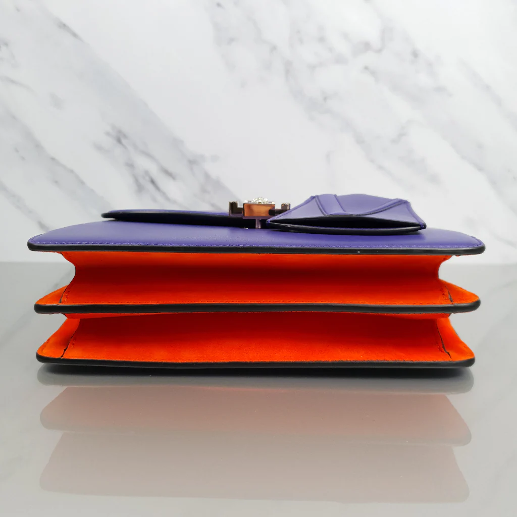 RARE Versace DV ONE Purple & Orange Tophandle Handbag in Leather and Chamois LIMITED EDITION - Image 7