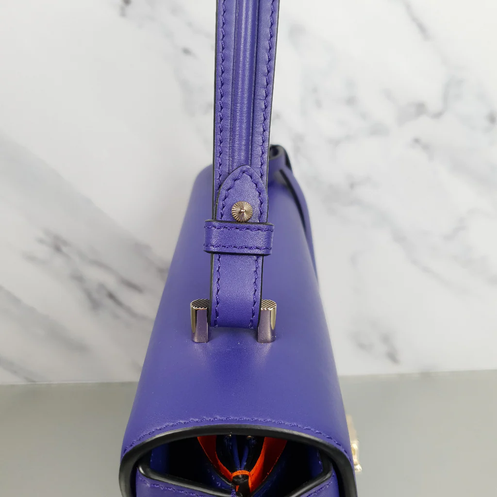 RARE Versace DV ONE Purple & Orange Tophandle Handbag in Leather and Chamois LIMITED EDITION - Image 8