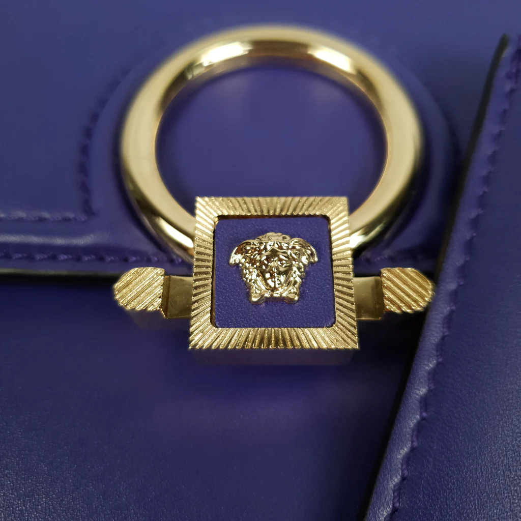 RARE Versace DV ONE Purple & Orange Tophandle Handbag in Leather and Chamois LIMITED EDITION - Image 9