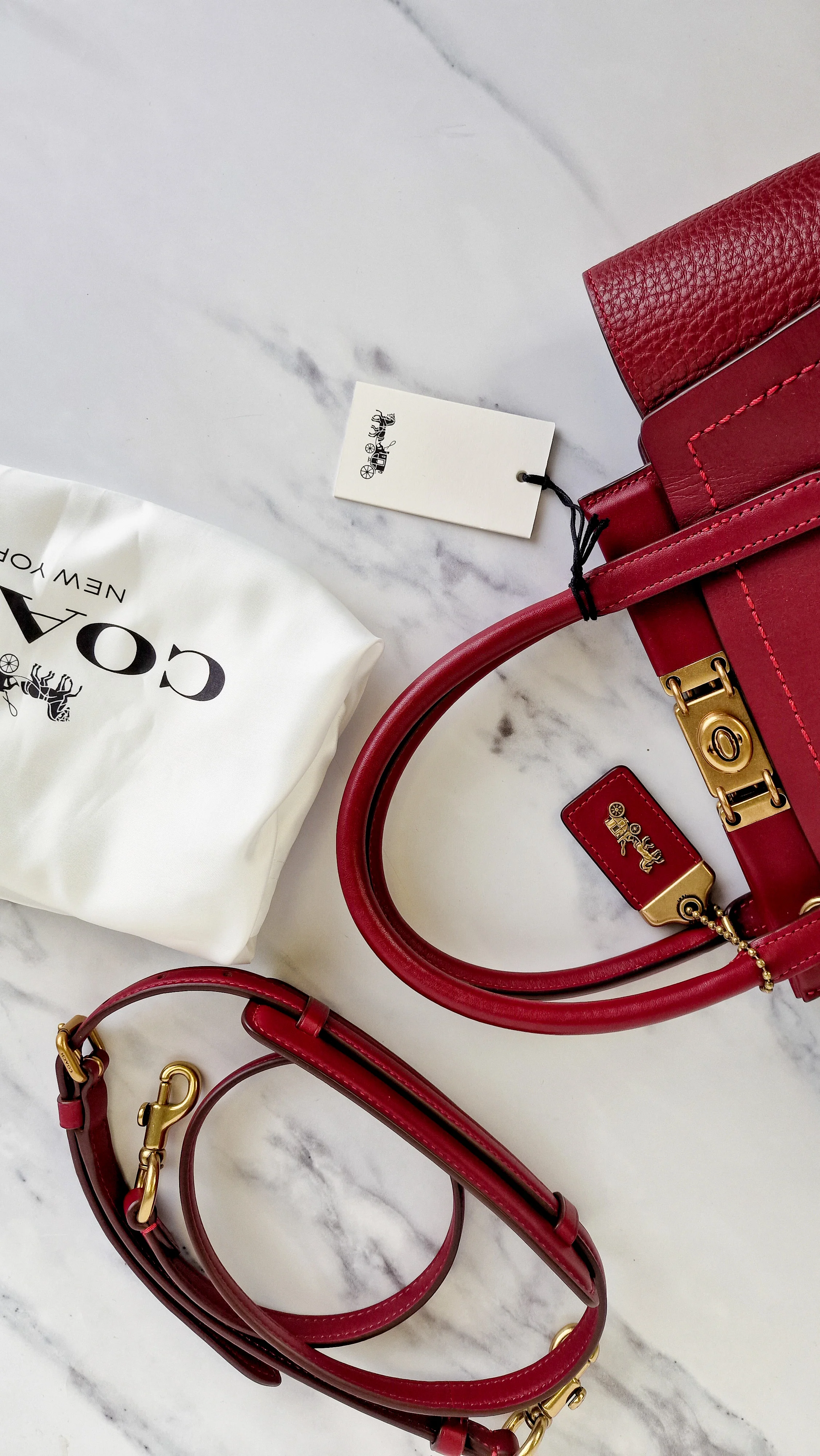 Coach 1941 Troupe Tote in Deep Red Glovetanned Smooth Leather & Buffalo-Embossed Leather - Handbag Crossbody Bag - Coach 79468 - Image 15