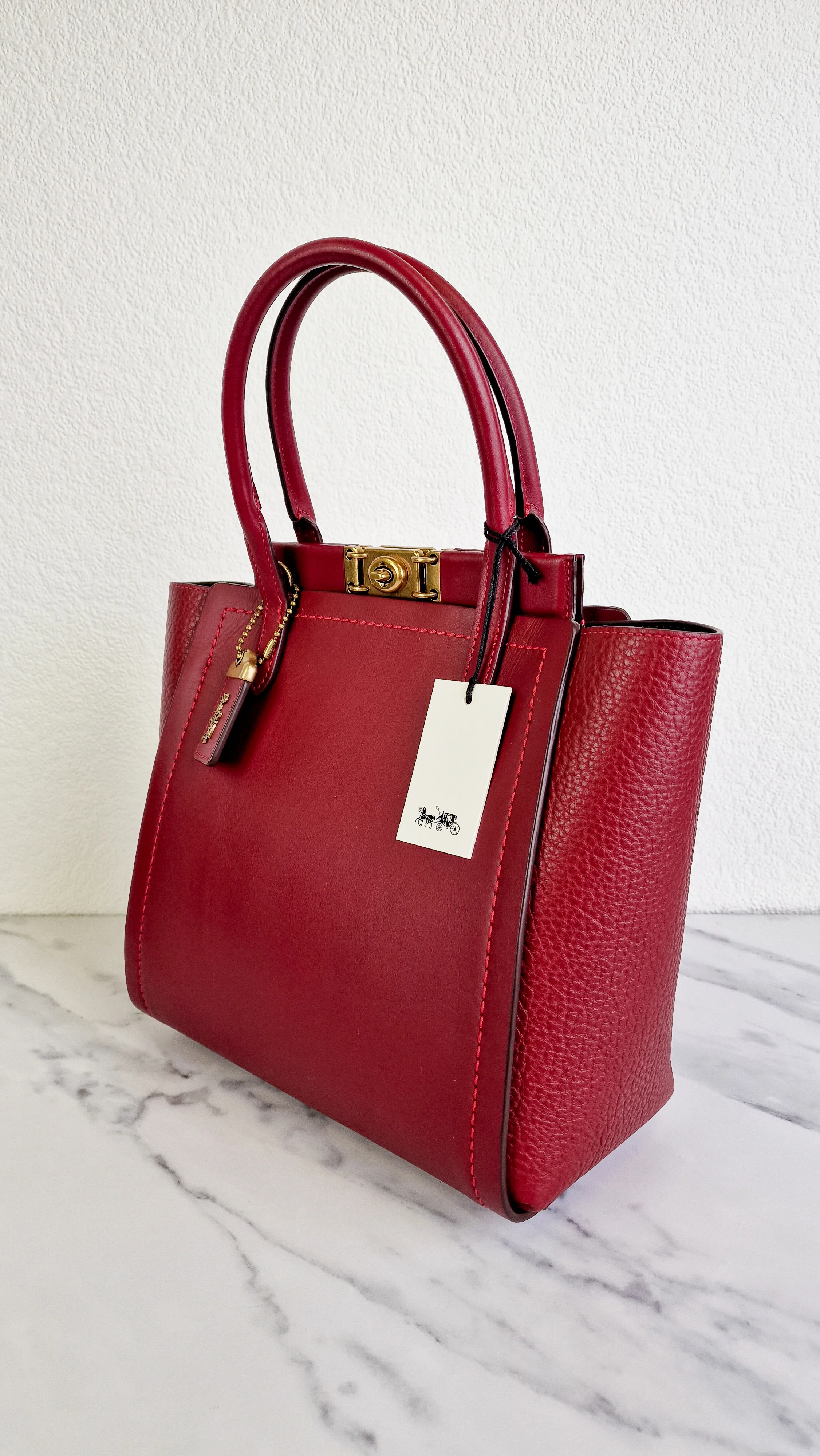 Coach 1941 Troupe Tote in Deep Red Glovetanned Smooth Leather & Buffalo-Embossed Leather - Handbag Crossbody Bag - Coach 79468 - Image 4