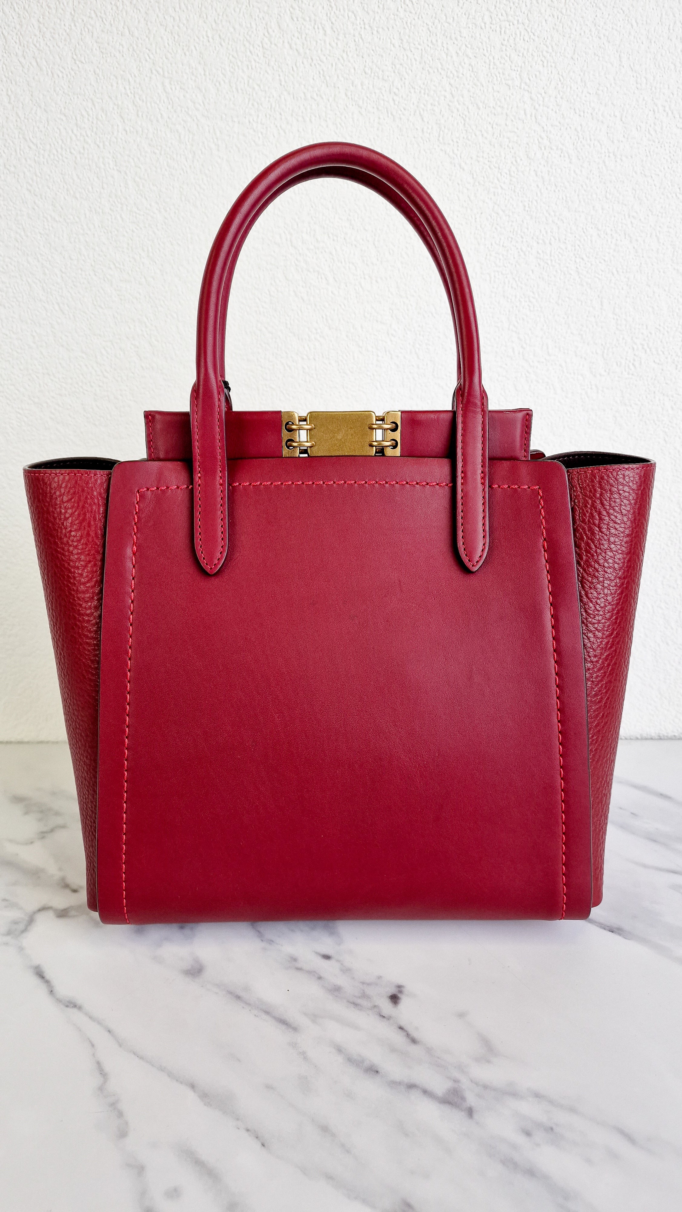 Coach 1941 Troupe Tote in Deep Red Glovetanned Smooth Leather & Buffalo-Embossed Leather - Handbag Crossbody Bag - Coach 79468 - Image 6