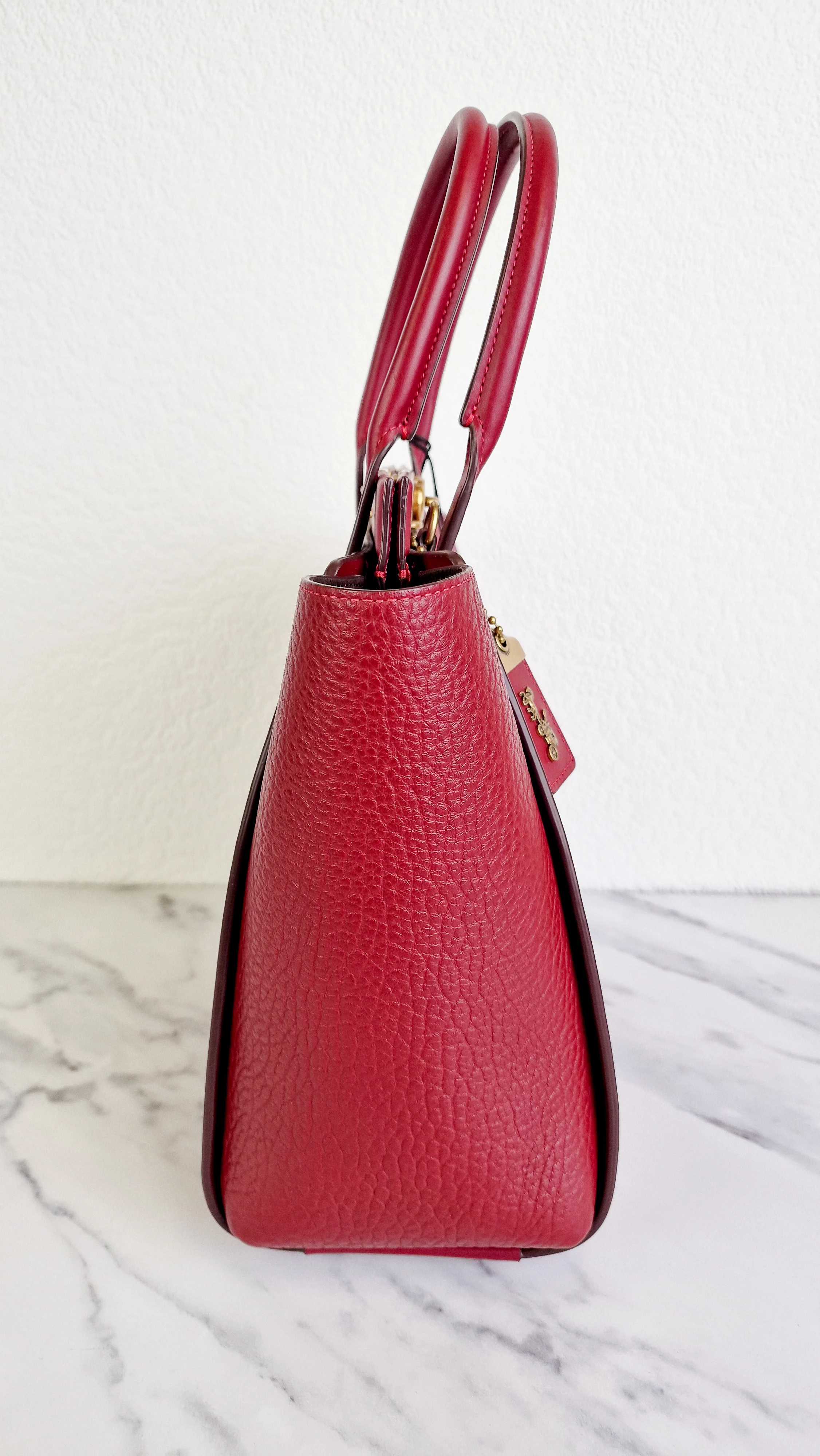 Coach 1941 Troupe Tote in Deep Red Glovetanned Smooth Leather & Buffalo-Embossed Leather - Handbag Crossbody Bag - Coach 79468 - Image 8