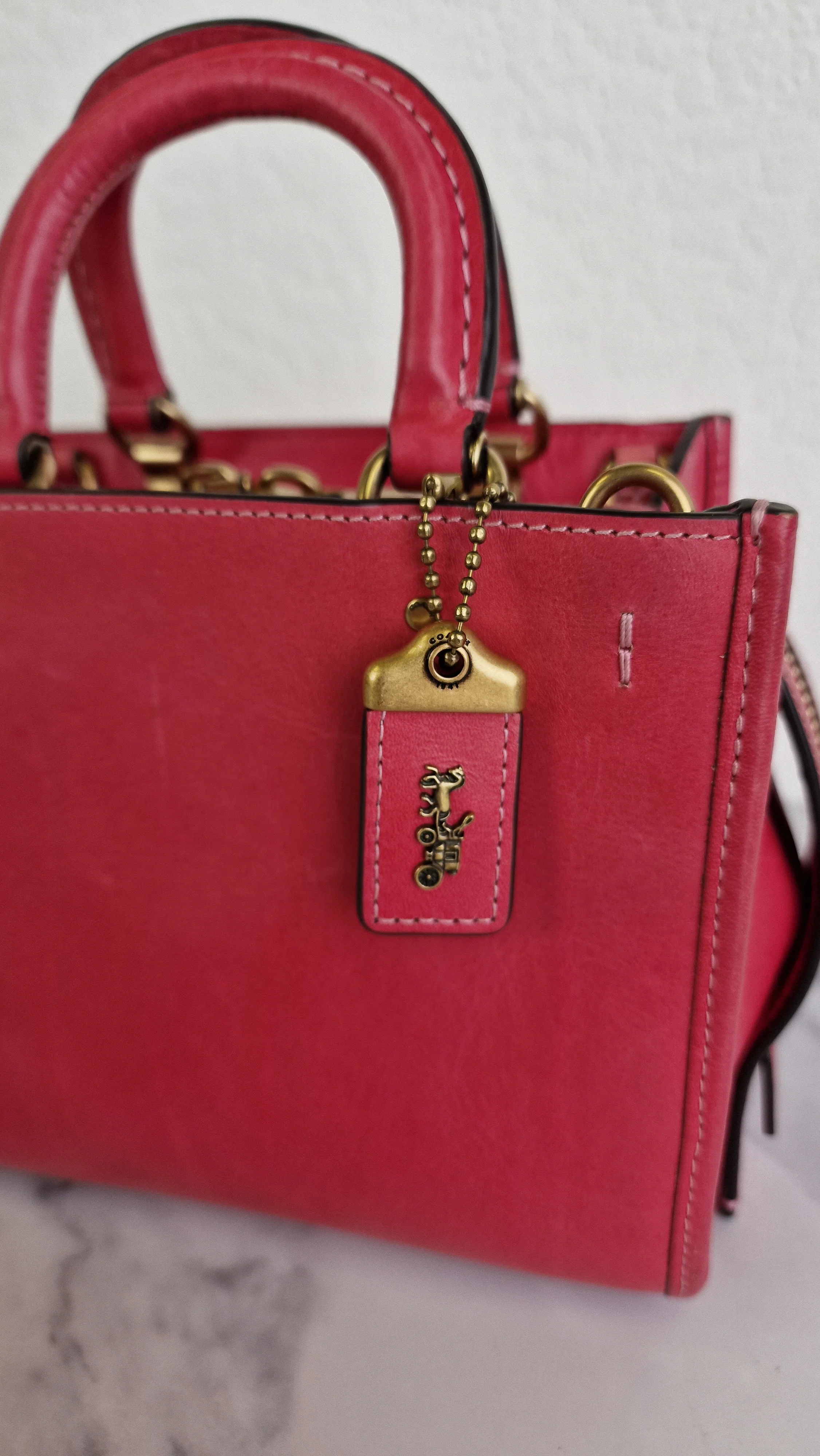 Coach 1941 Rogue 17 in Bright Carmine Red Pink Original Natural Leather - Handbag Mini Bag Crossbody Bag - Coach C3870 - Image 2