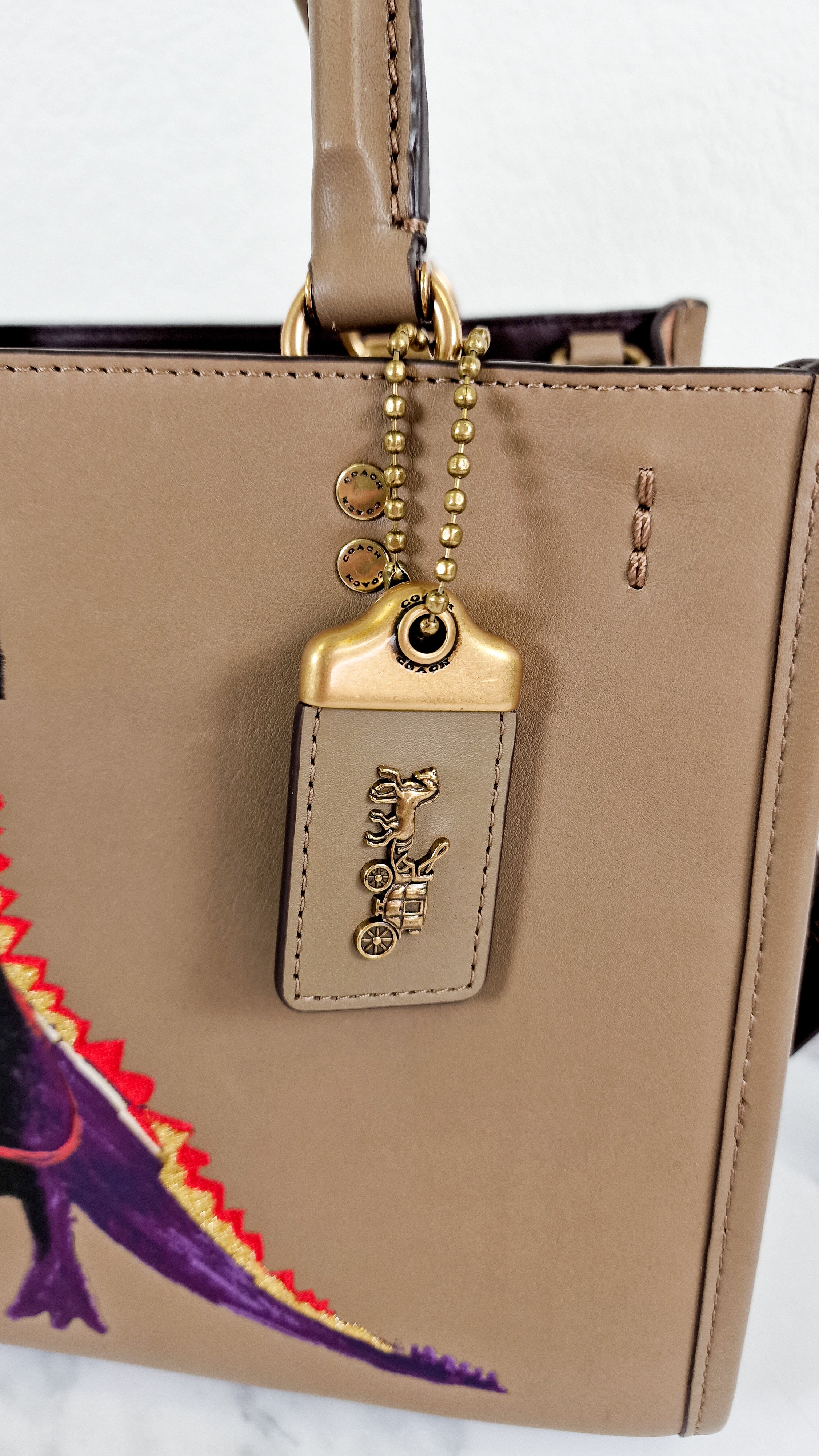 Coach x Jean-Michel Basquiat Rogue 25 Pez Dispenser Dinosaur Bag in Elm Leather & Suede - Handbag Crosbody Shoulder Bag in Taupe Beechwood - Coach 6889 - Image 2