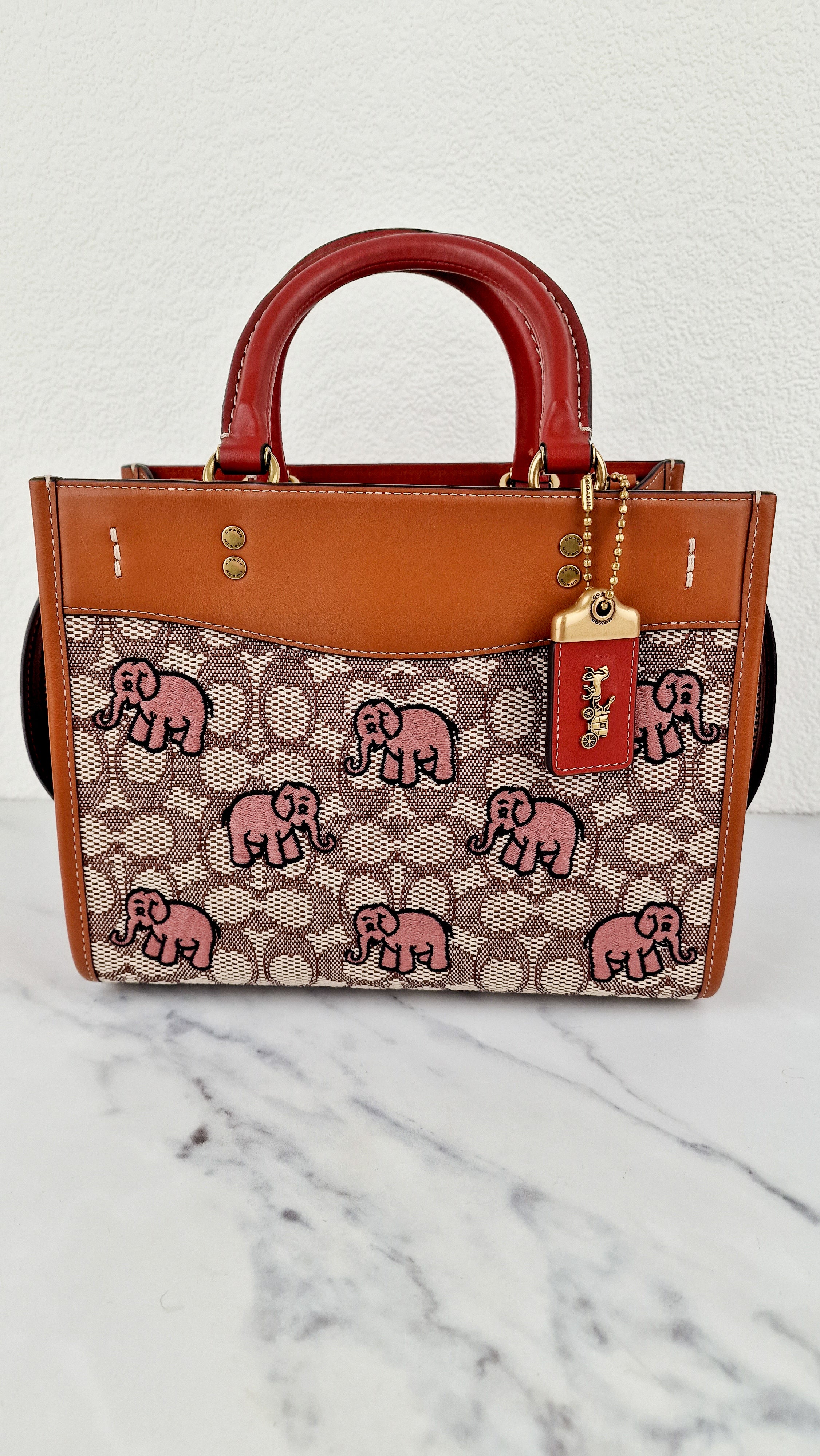 Coach Rogue 25 Signature Textile Jacquard with Embroidered Pink Elephants 1941 Handbag - Coach C6165