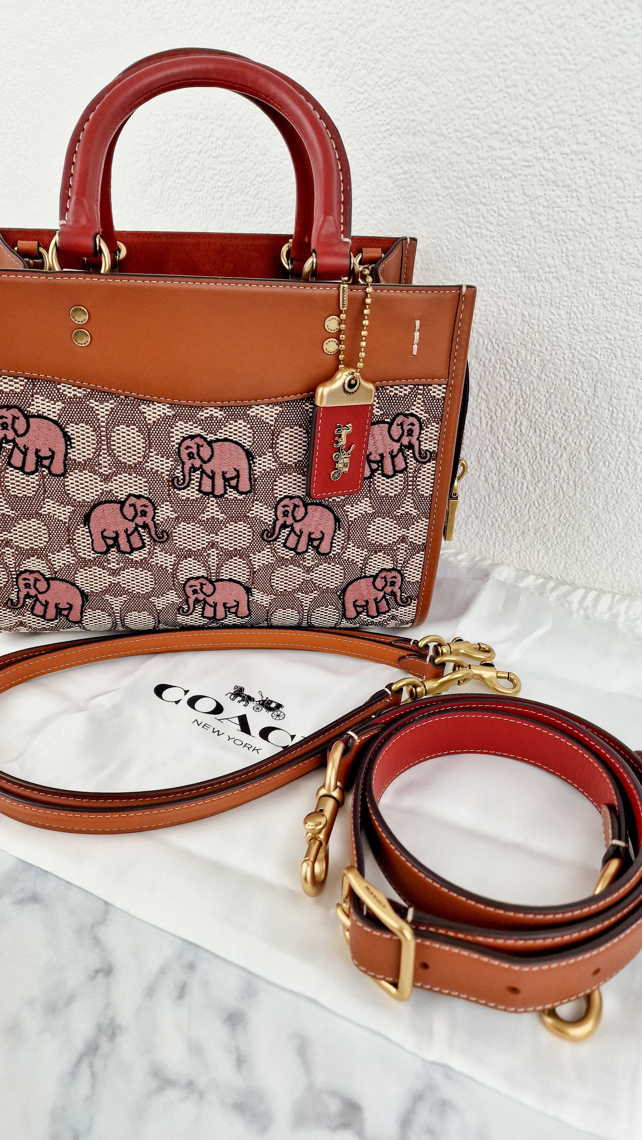Coach Rogue 25 Signature Textile Jacquard with Embroidered Pink Elephants 1941 Handbag - Coach C6165 - Image 12