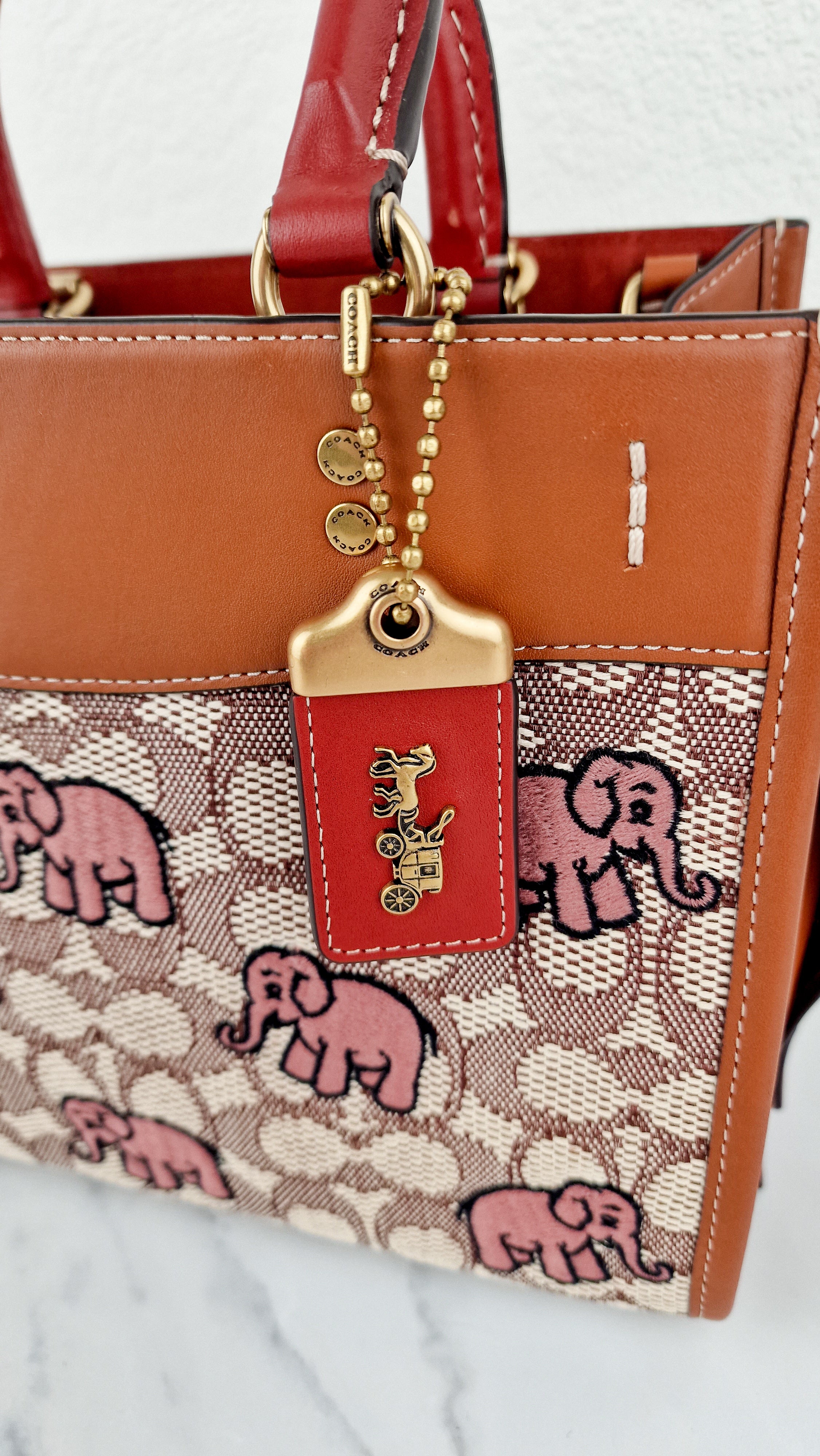 Coach Rogue 25 Signature Textile Jacquard with Embroidered Pink Elephants 1941 Handbag - Coach C6165 - Image 2