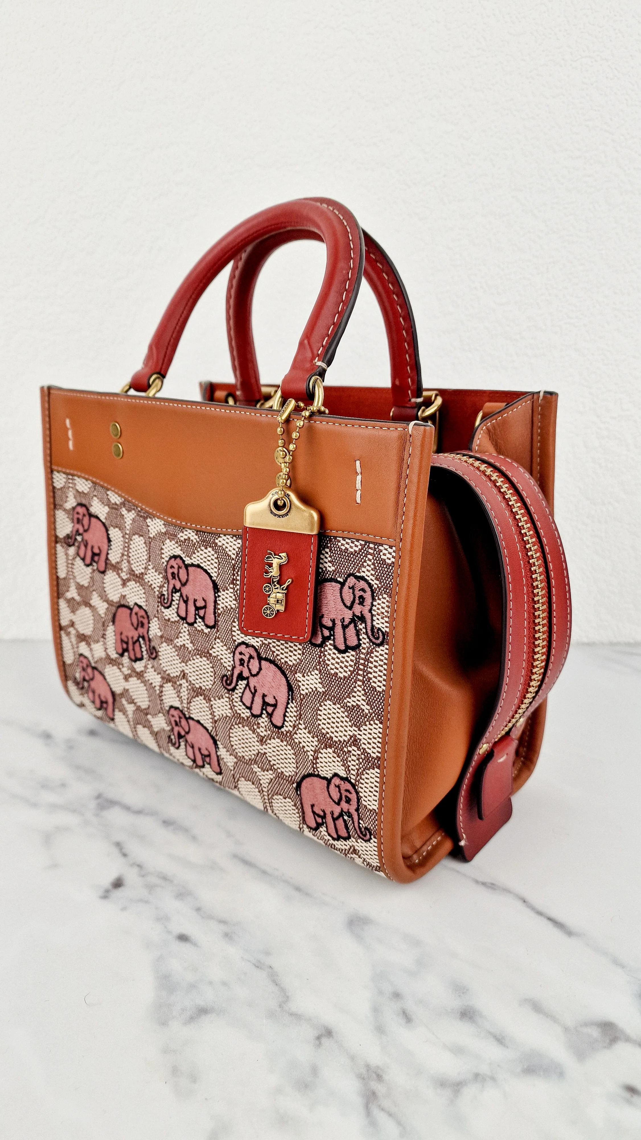Coach Rogue 25 Signature Textile Jacquard with Embroidered Pink Elephants 1941 Handbag - Coach C6165 - Image 3